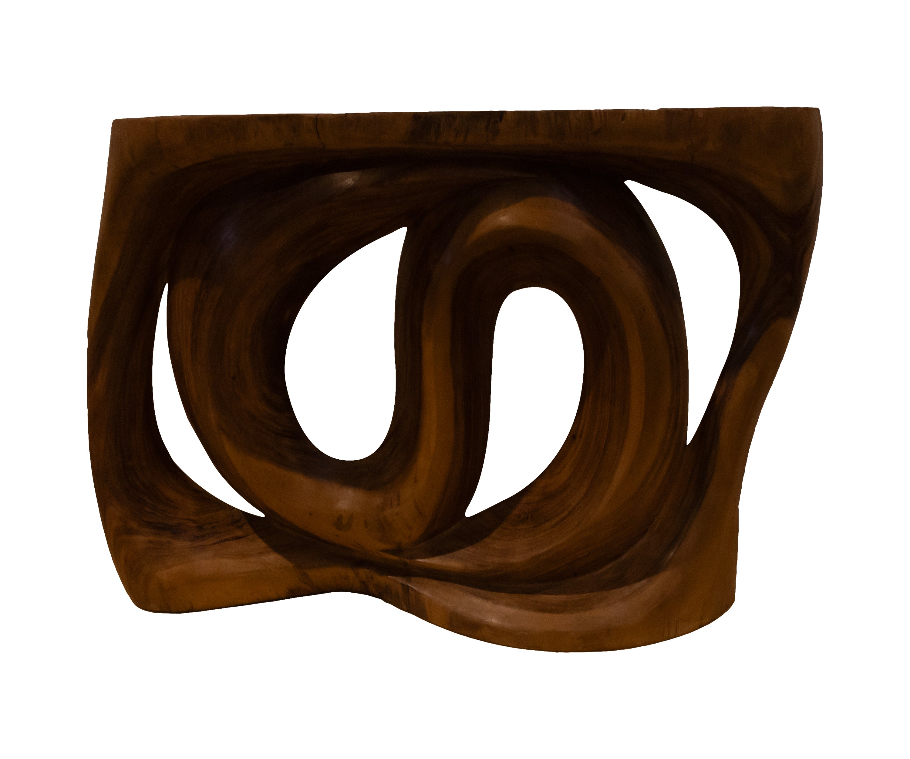 Modern Suar Wood Console Table with Open Swirl Design