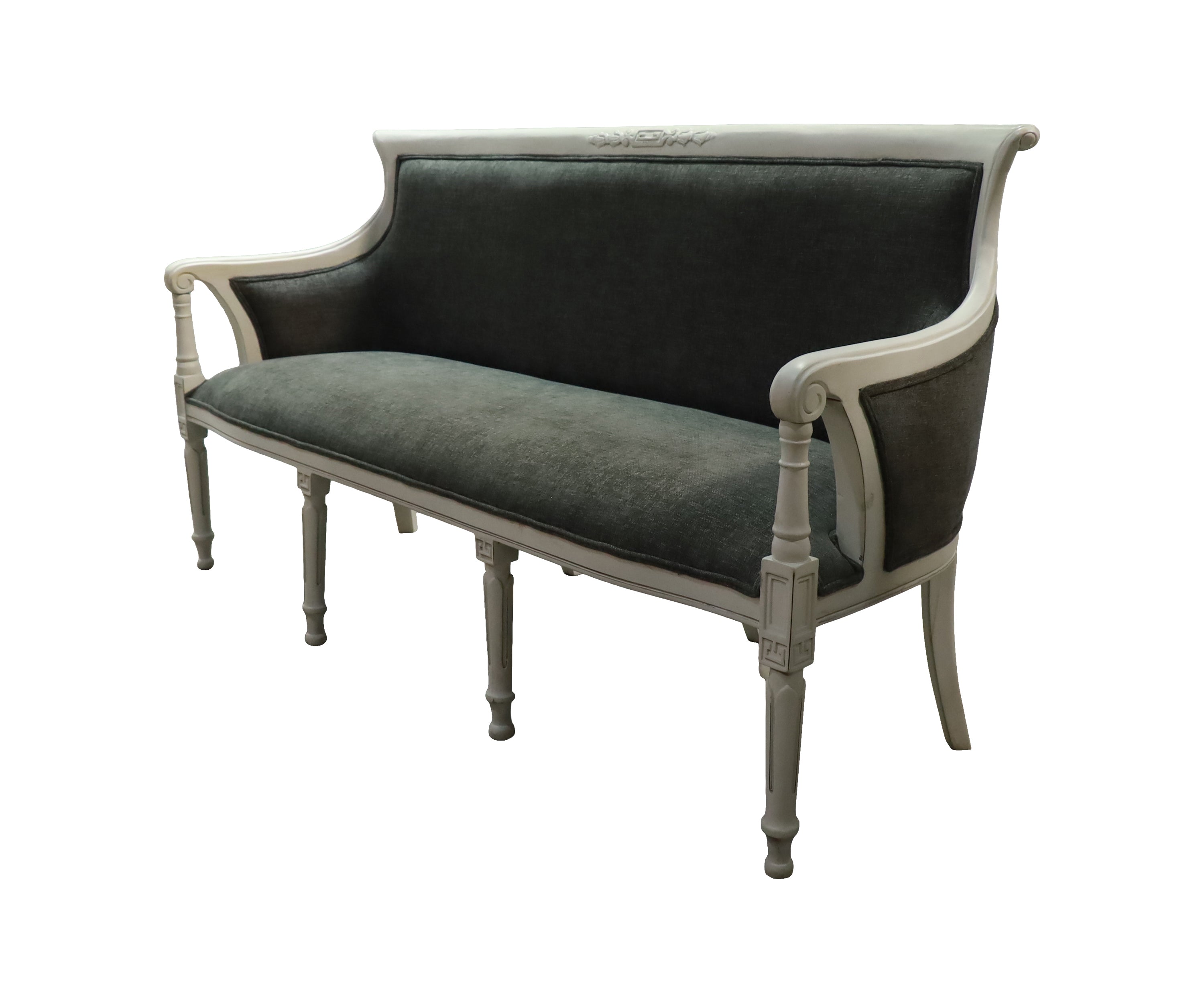 Gustavian French Style Teak Wood Three-Seater Sofa