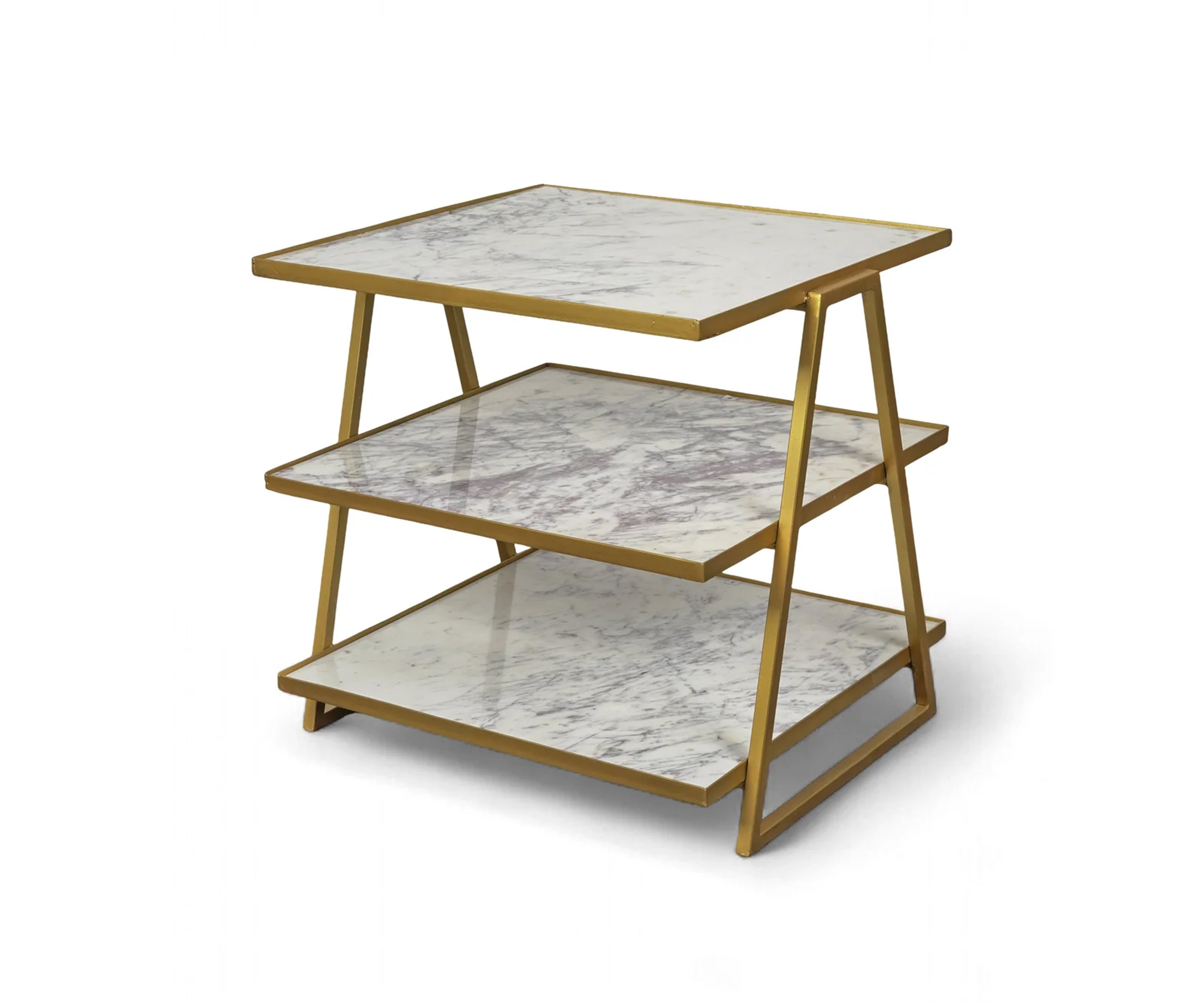 Modern Marble and Gold Metal 3 Tier Display Shelf