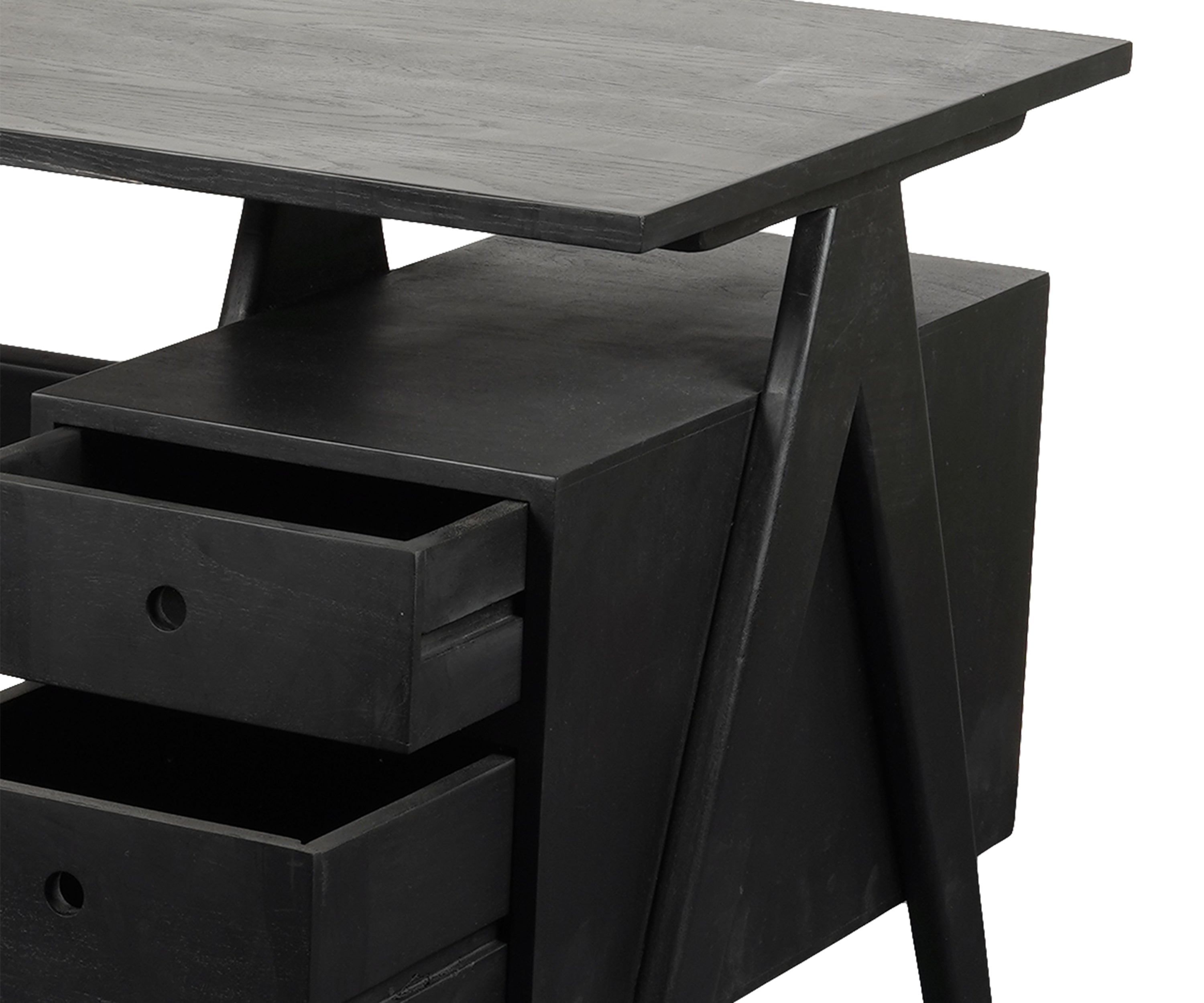 Modern Black Study Table with Storage Drawers