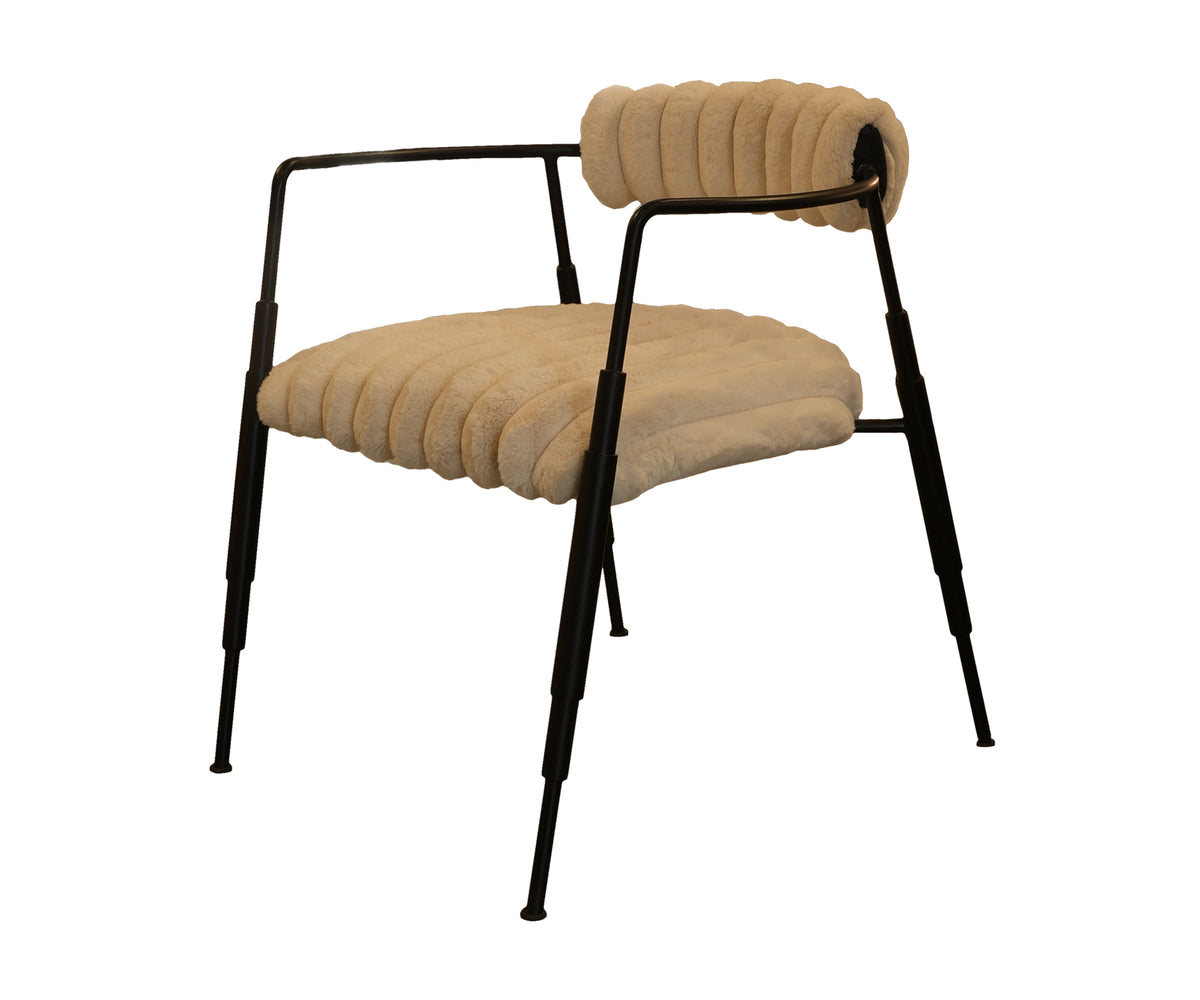 Brown Fur Accent Chair with Matte Black Metal Frame