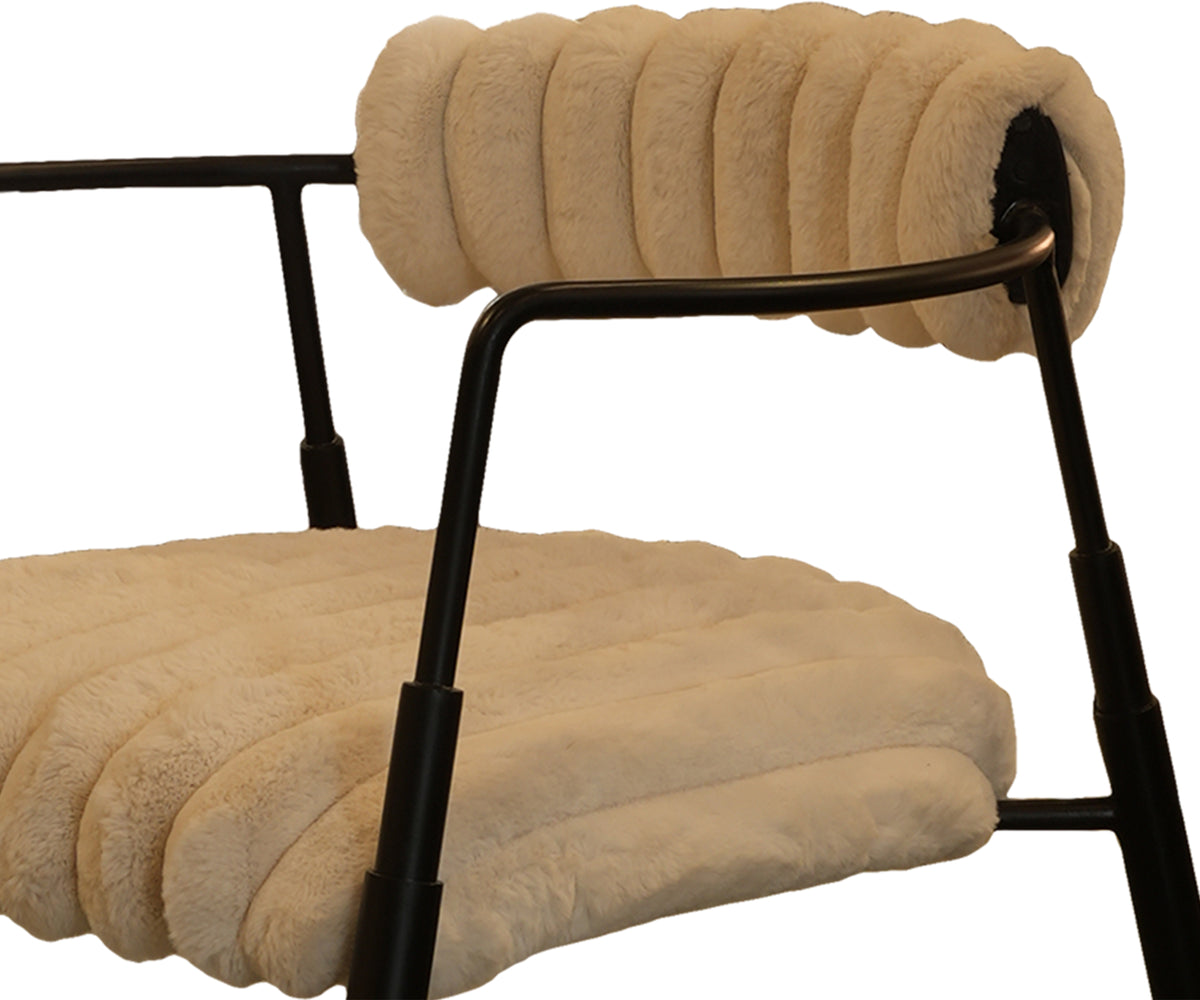 Brown Fur Accent Chair with Matte Black Metal Frame