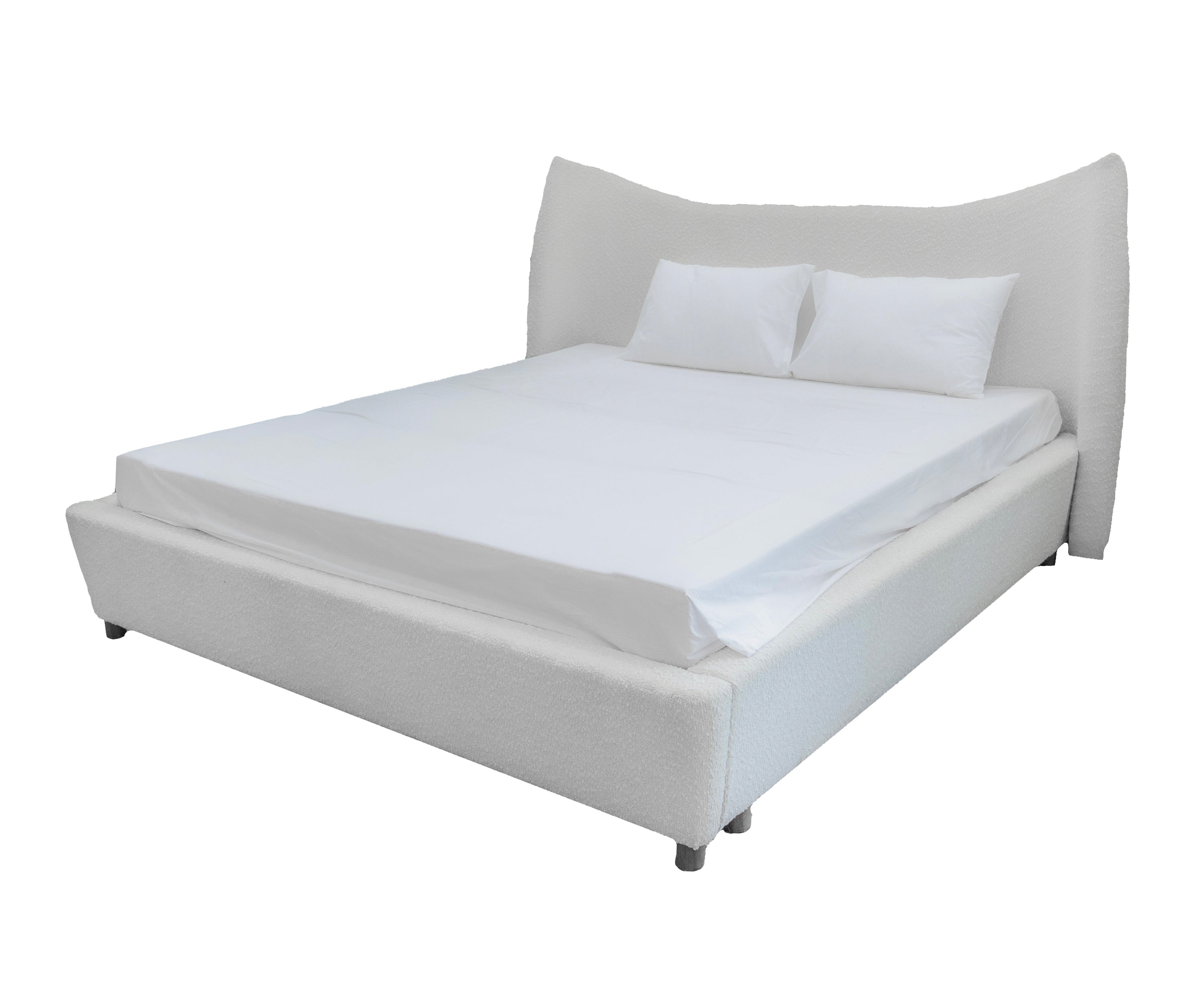 Ivory Bouclé Wingback Upholstered Bed