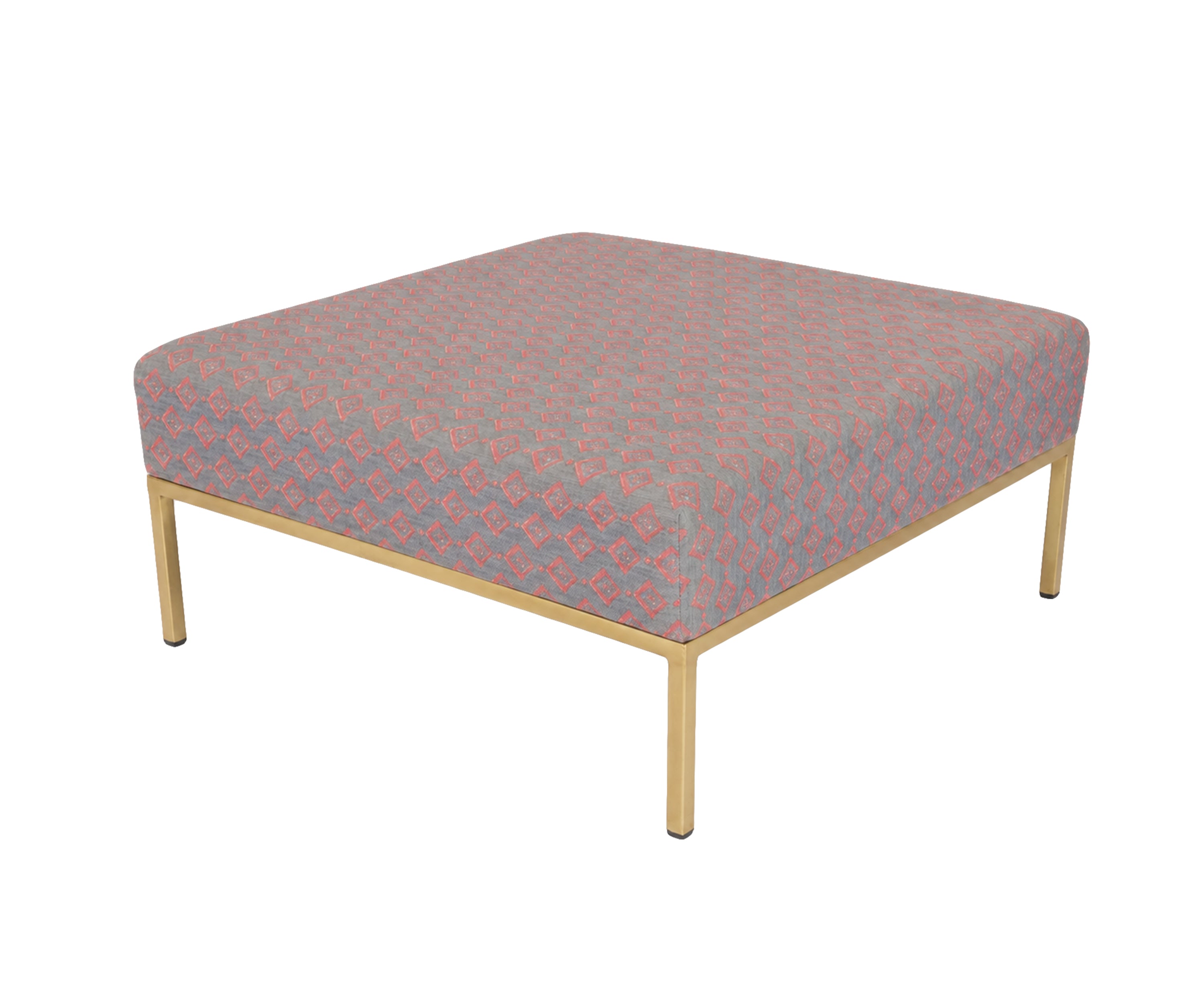 Square Cotton Woven Durrie Ottoman with Metal Base