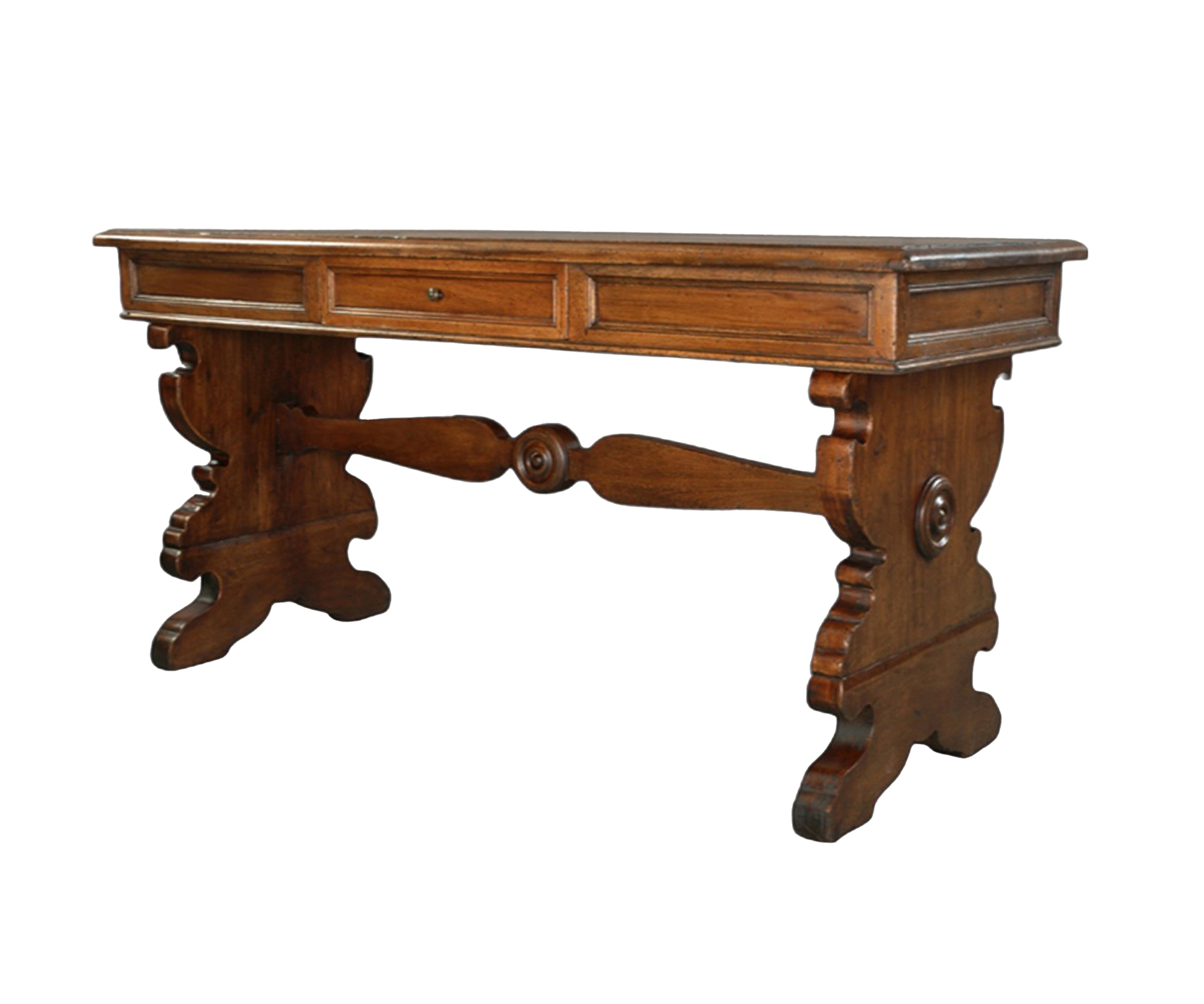 Italian Style Wooden Study Table with Drawer and Trestle Base