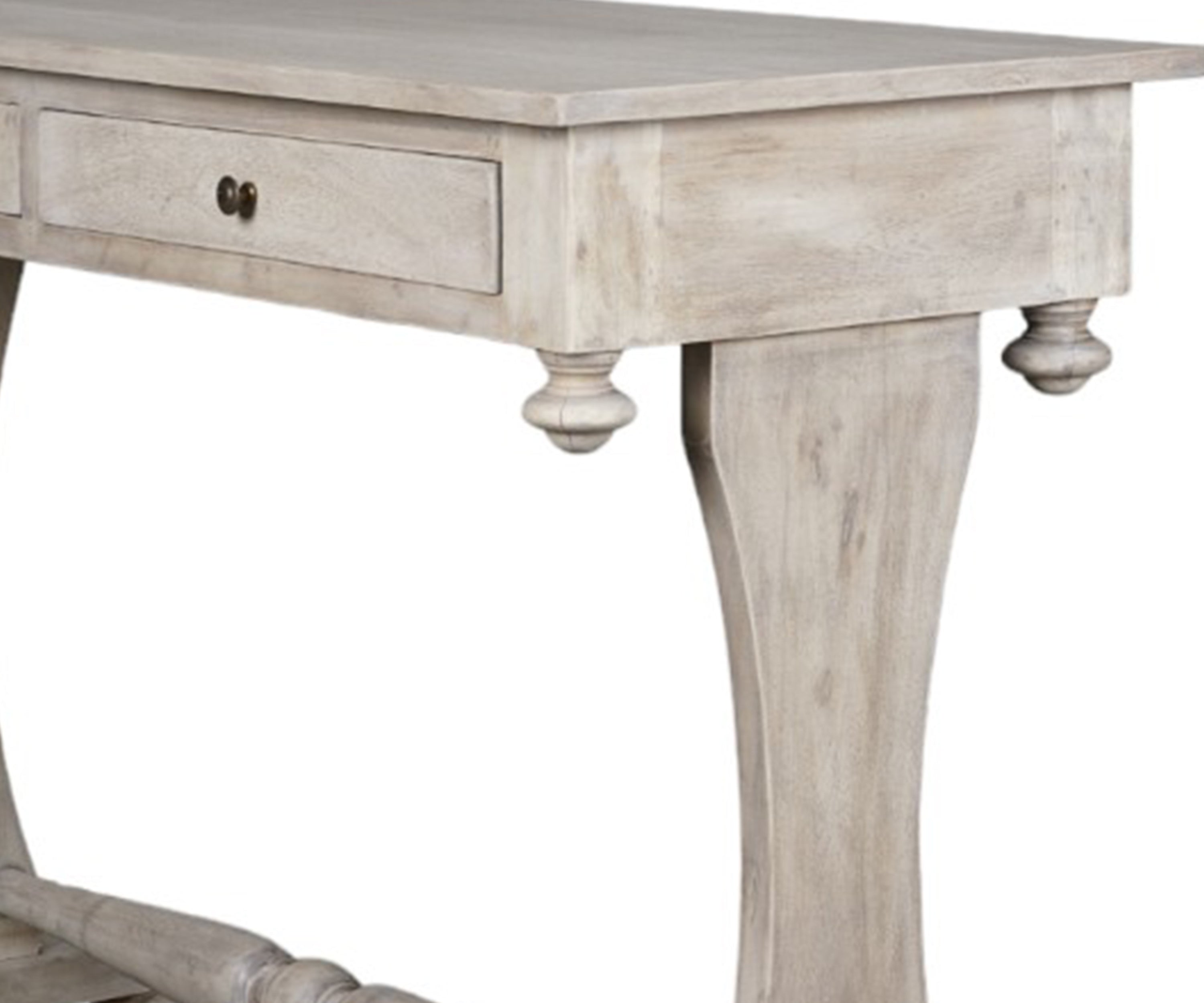 Grey Wooden Study Table with Trestle Base and Drawers
