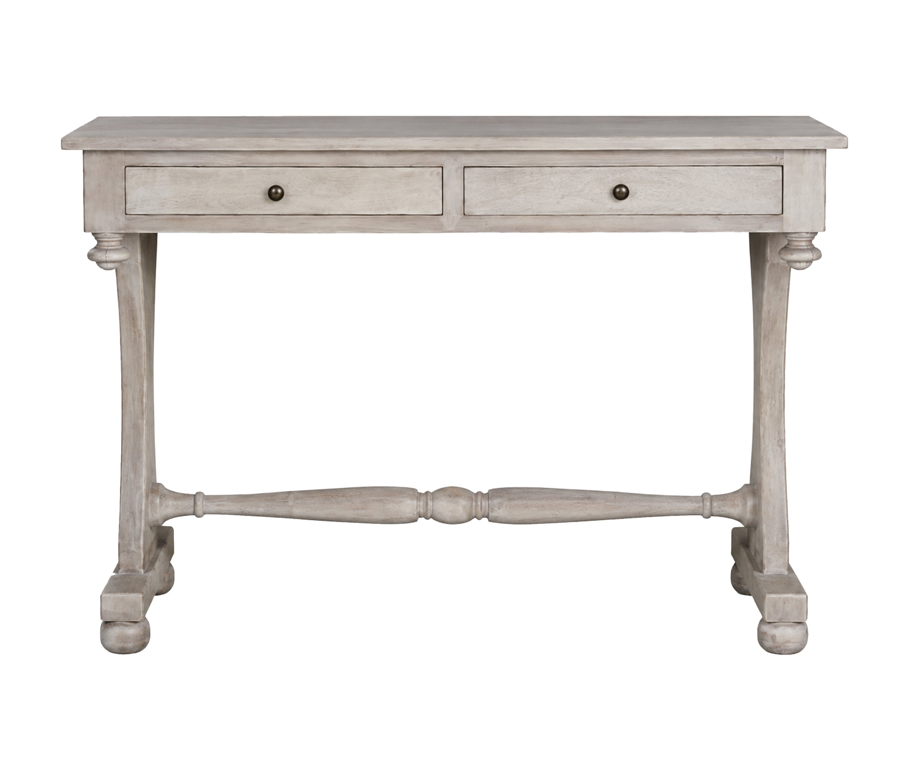 Grey Wooden Study Table with Trestle Base and Drawers