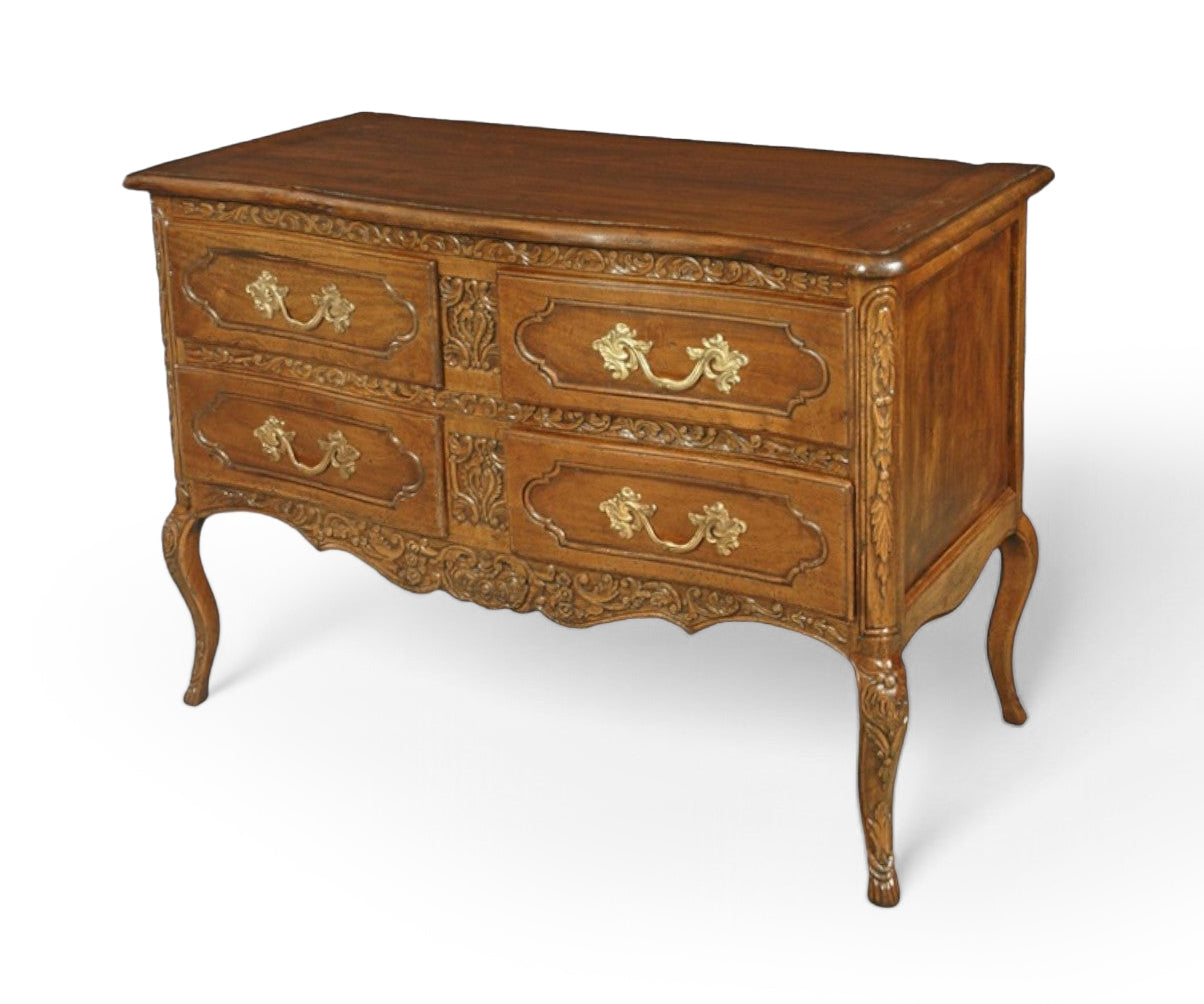 French Provincial Oak Wood Dresser with Carved Apron and Cabriole Legs