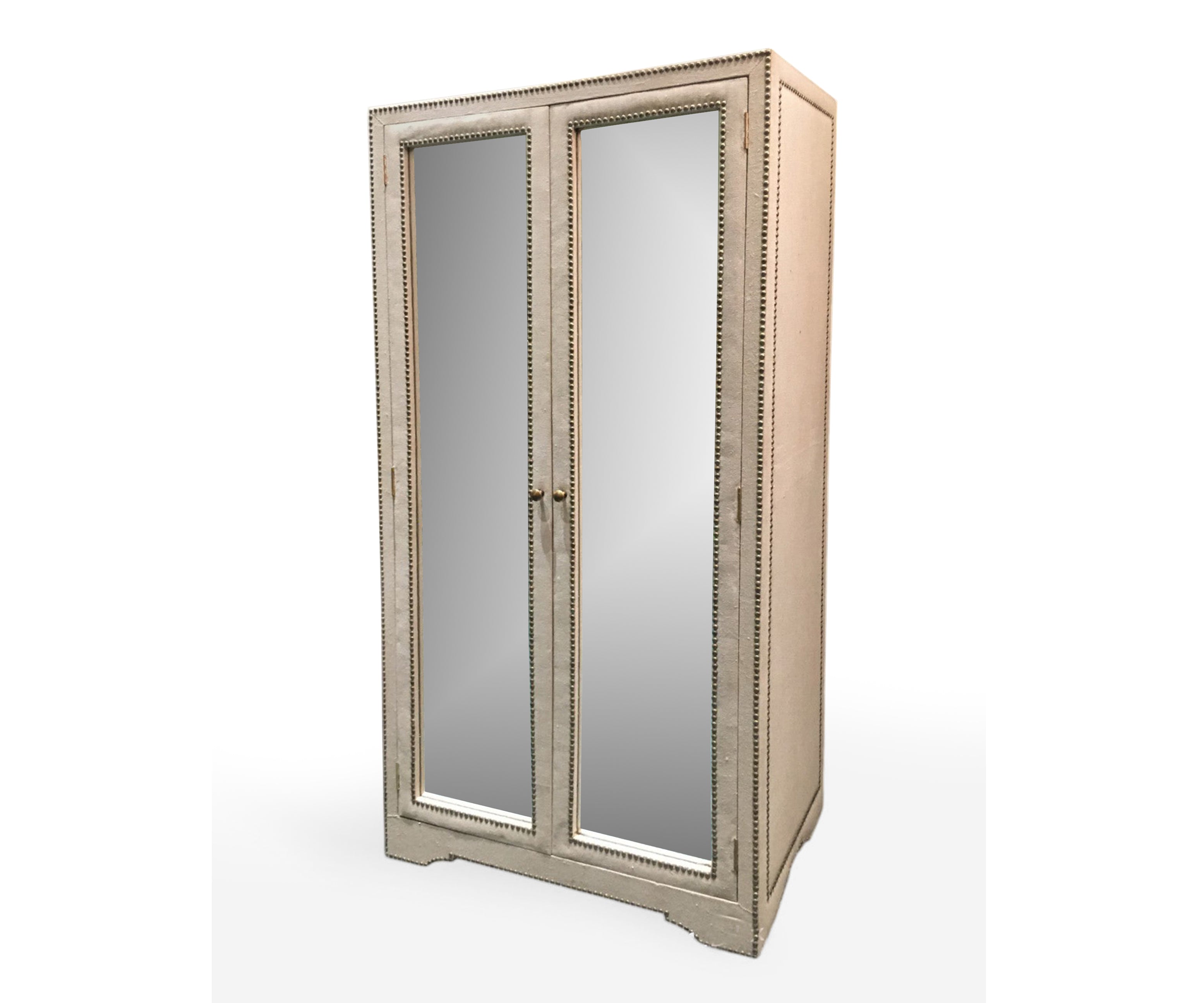 Acacia Wood Mirrored Wardrobe with Brass Nail Detail