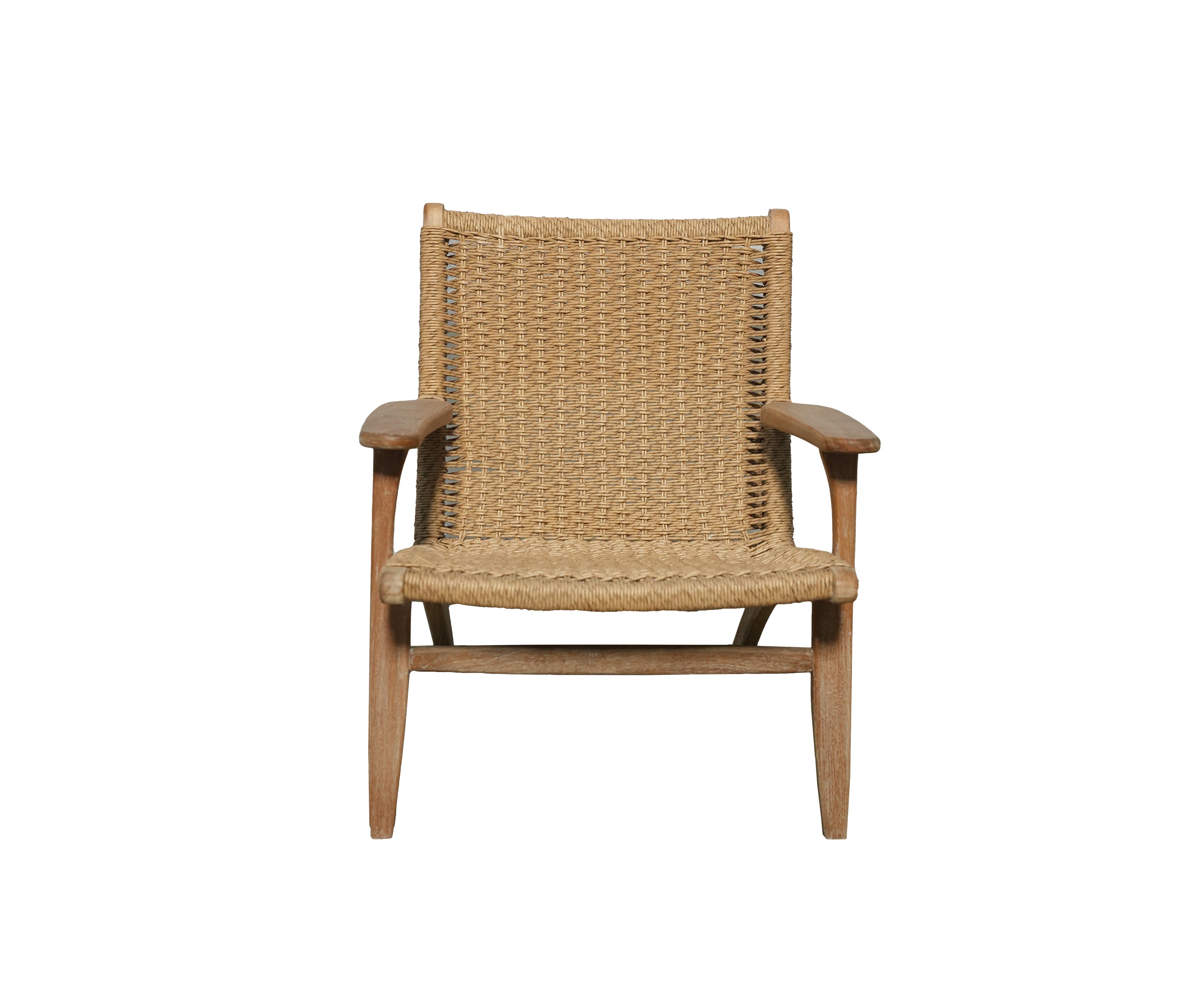 Solid Wood Outdoor Chair with Double Handwoven Rope Seat