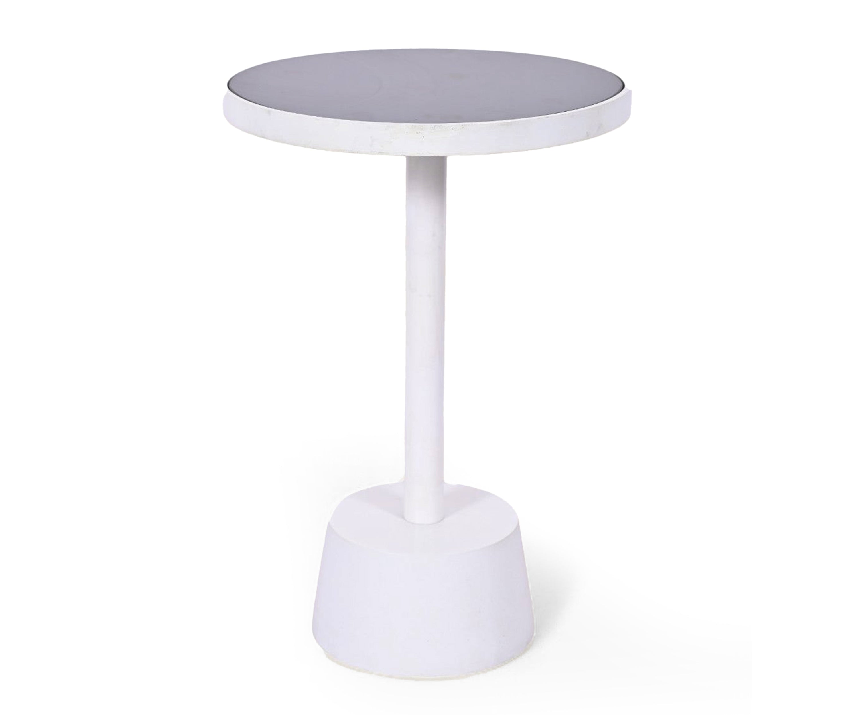 White Round Side Table with Iron Pedestal Base