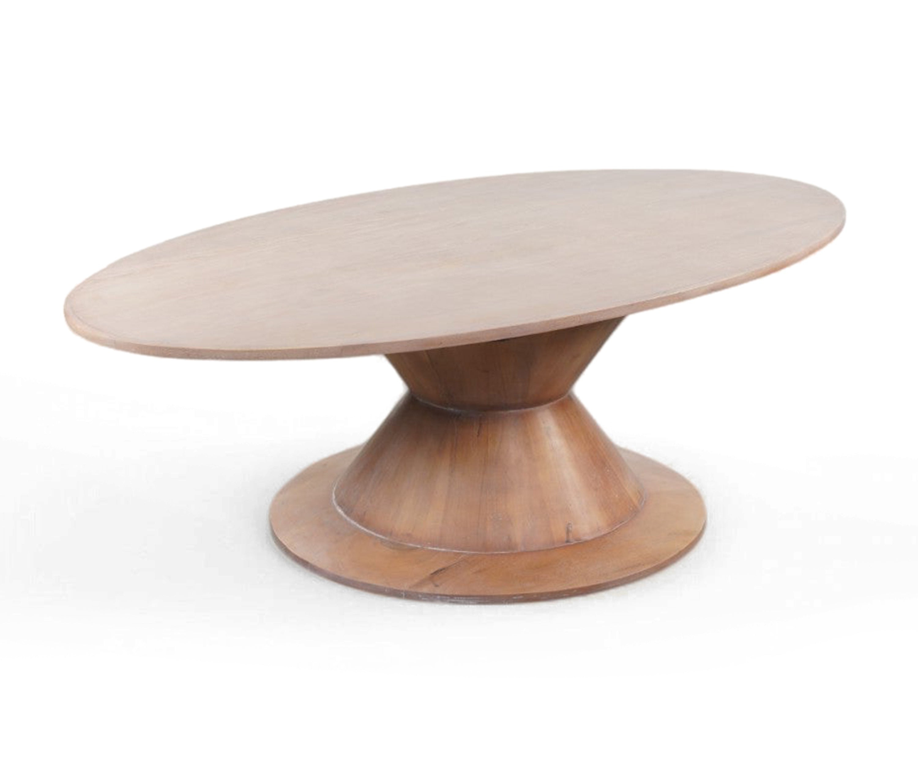 Oval Solid Wood Coffee Table with Pedestal Base