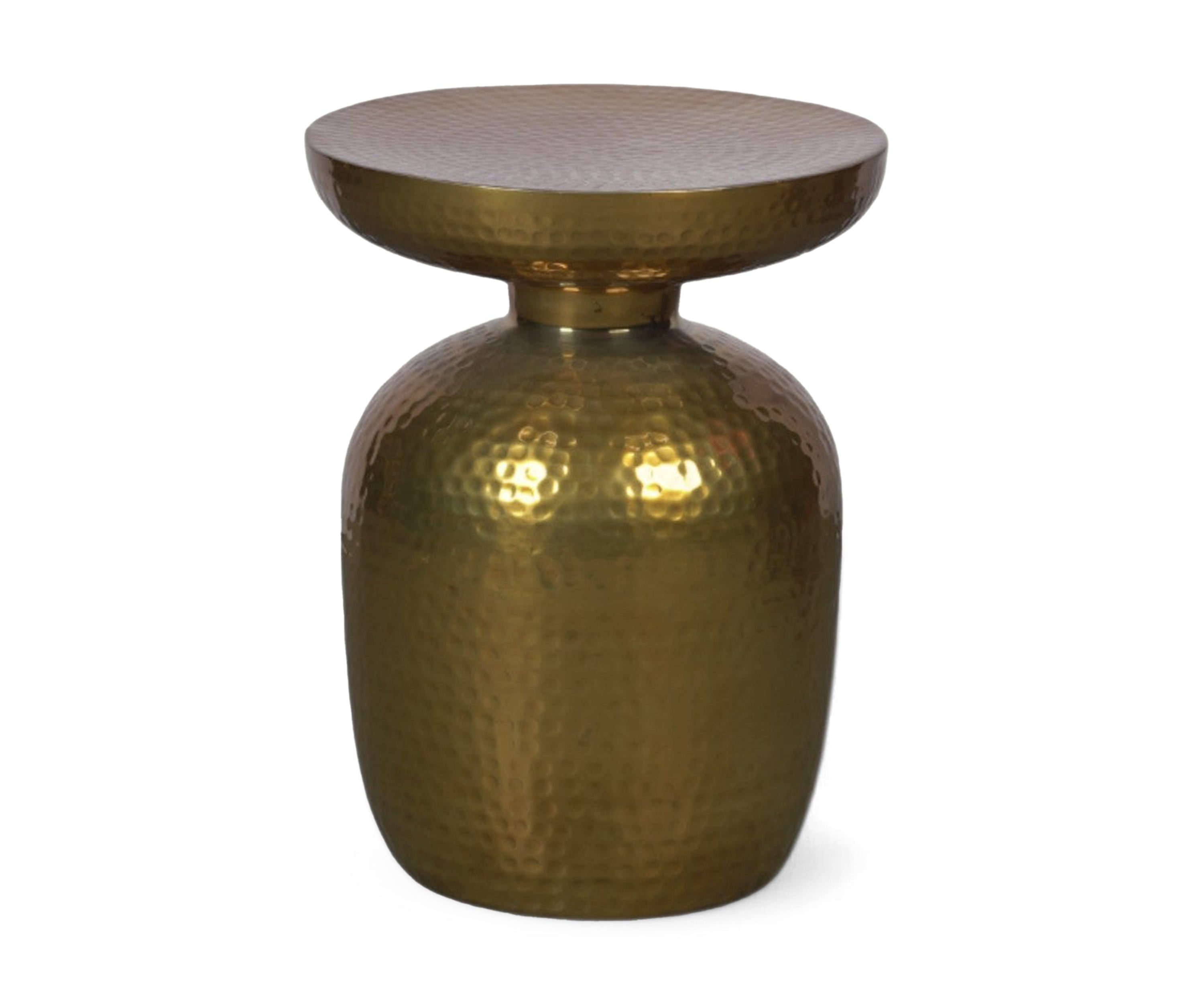 Hammered Gold Metal Side Table with Sculptural Pedestal Base