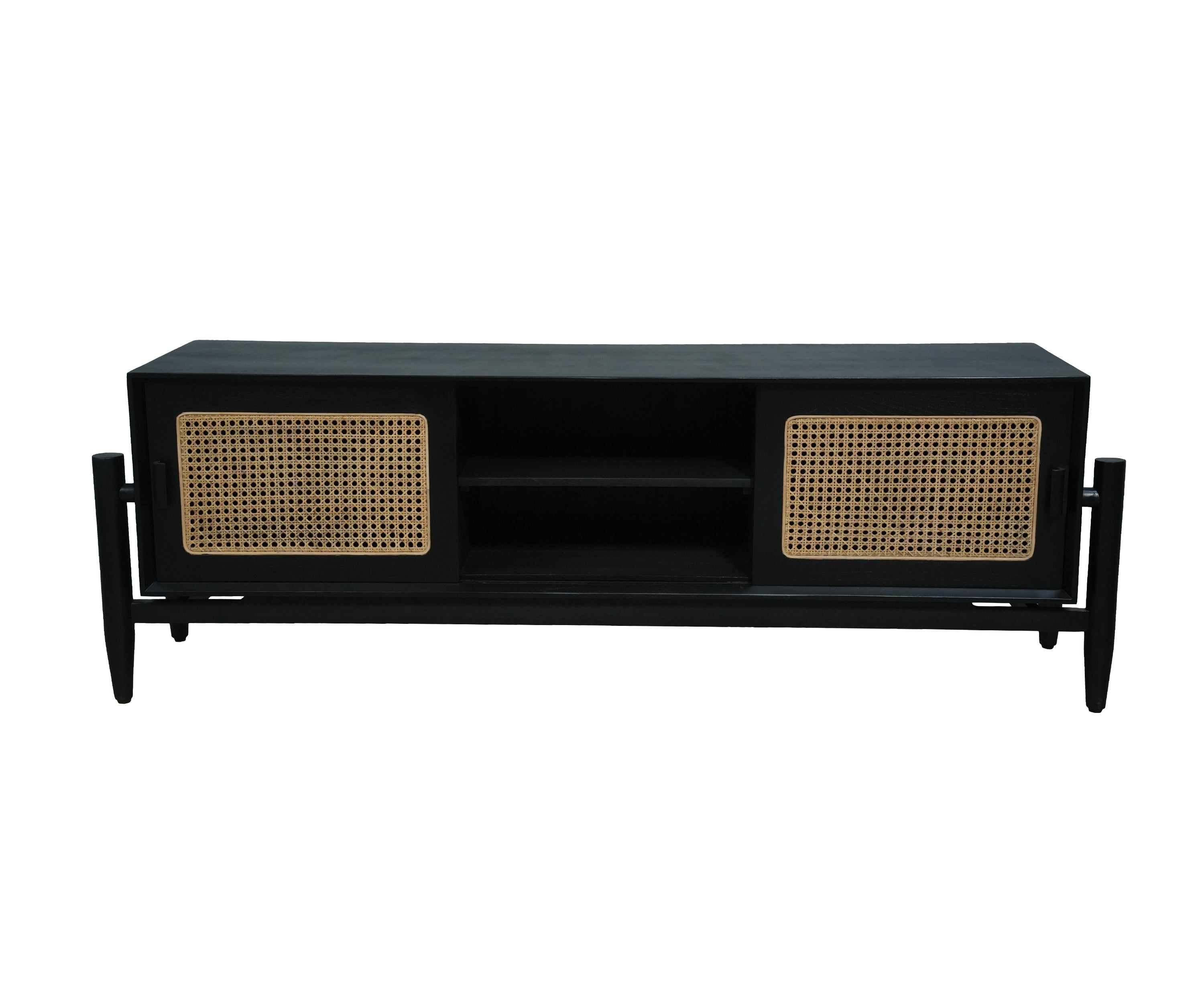 Black & Cane Modern Low Table Unit