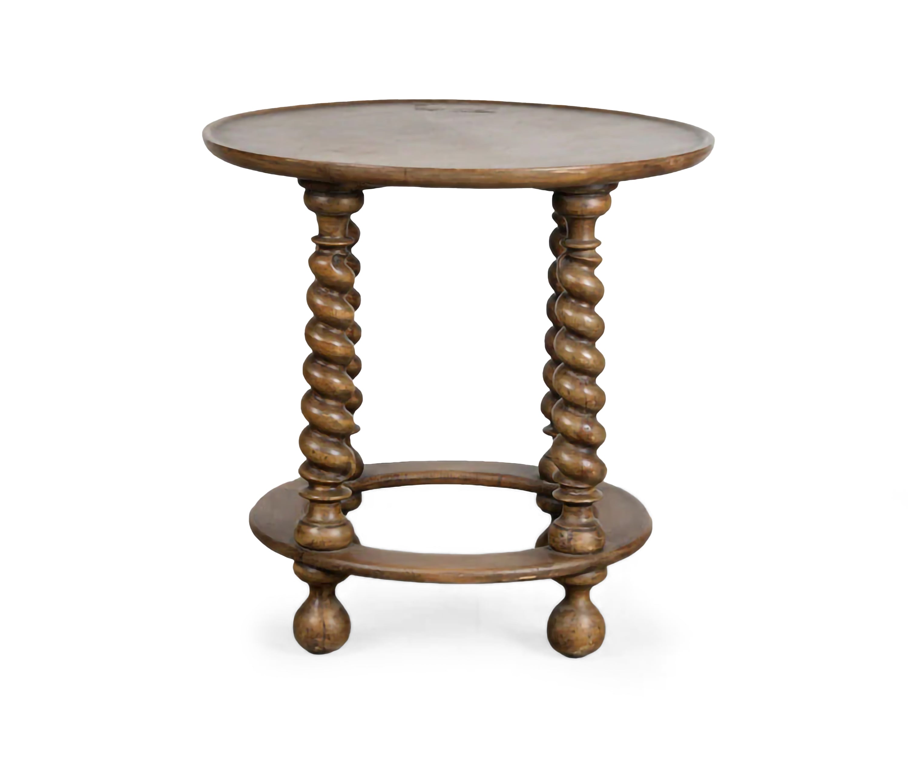 Solid Wood Round Side Table with Barley Twist Legs