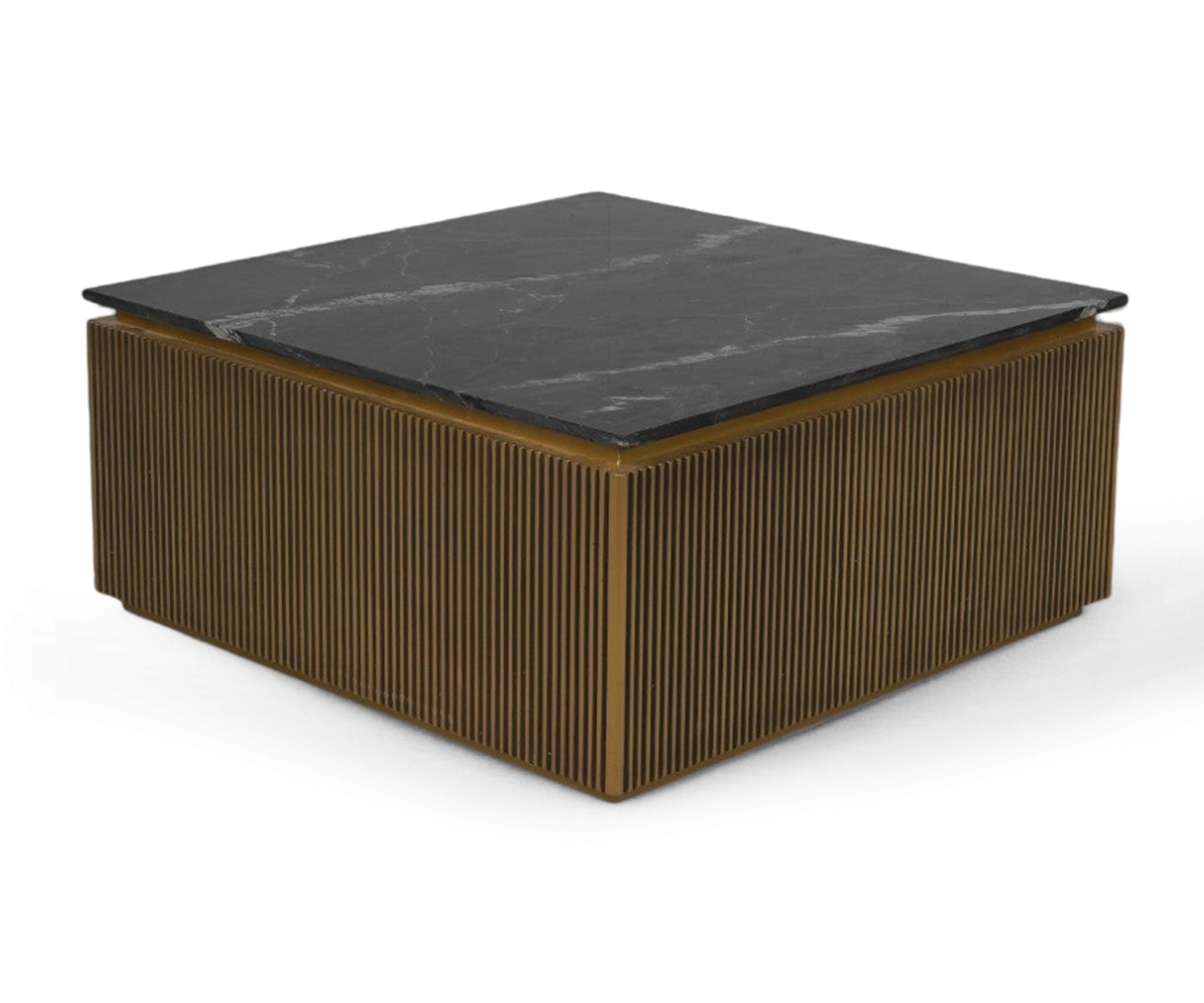 Square Brass Coffee Table with Black Marble Top