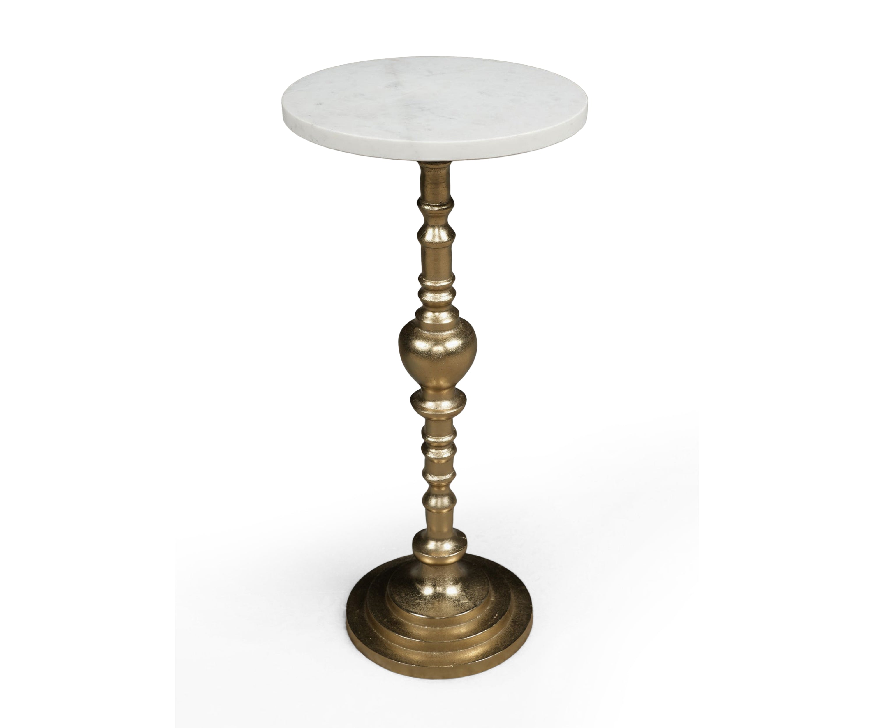 White Marble Martini Side Table with Brass Turned Pedestal