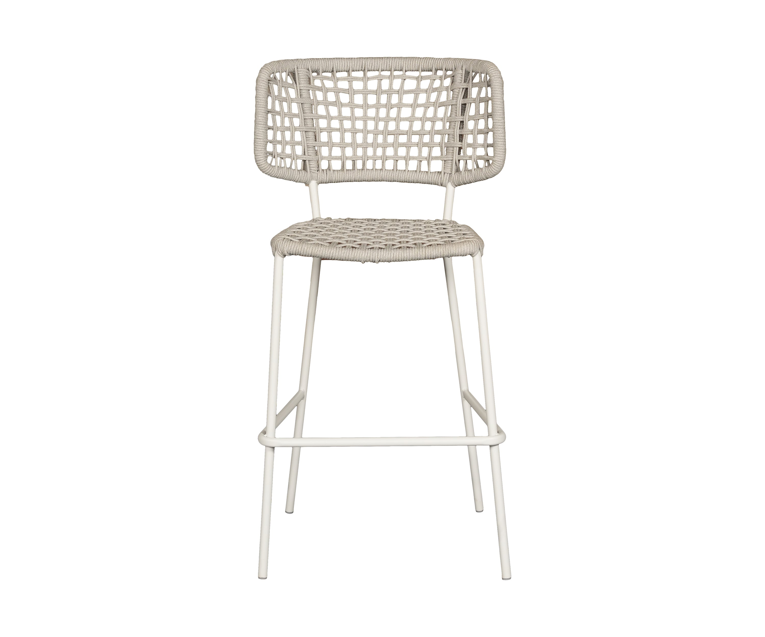 White Metal Outdoor Bar Chair with Woven Nylon Rope Seat