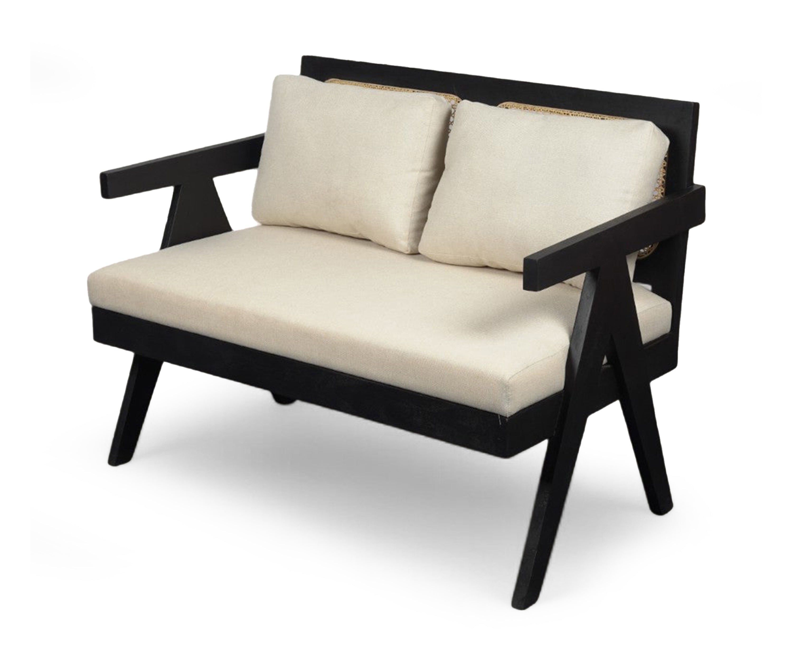 Black Wood Cane 2 Seater Sofa