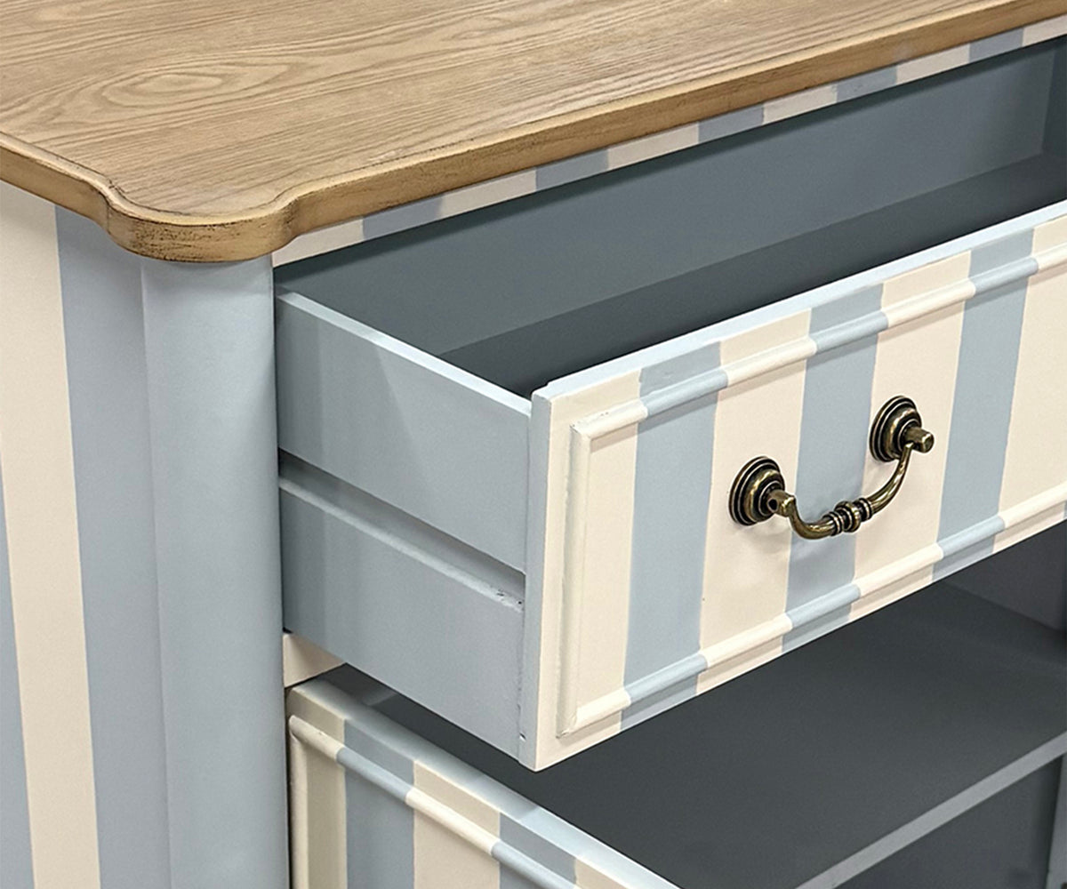 Blue & Ivory Striped 2-Door Cabinet with Drawers