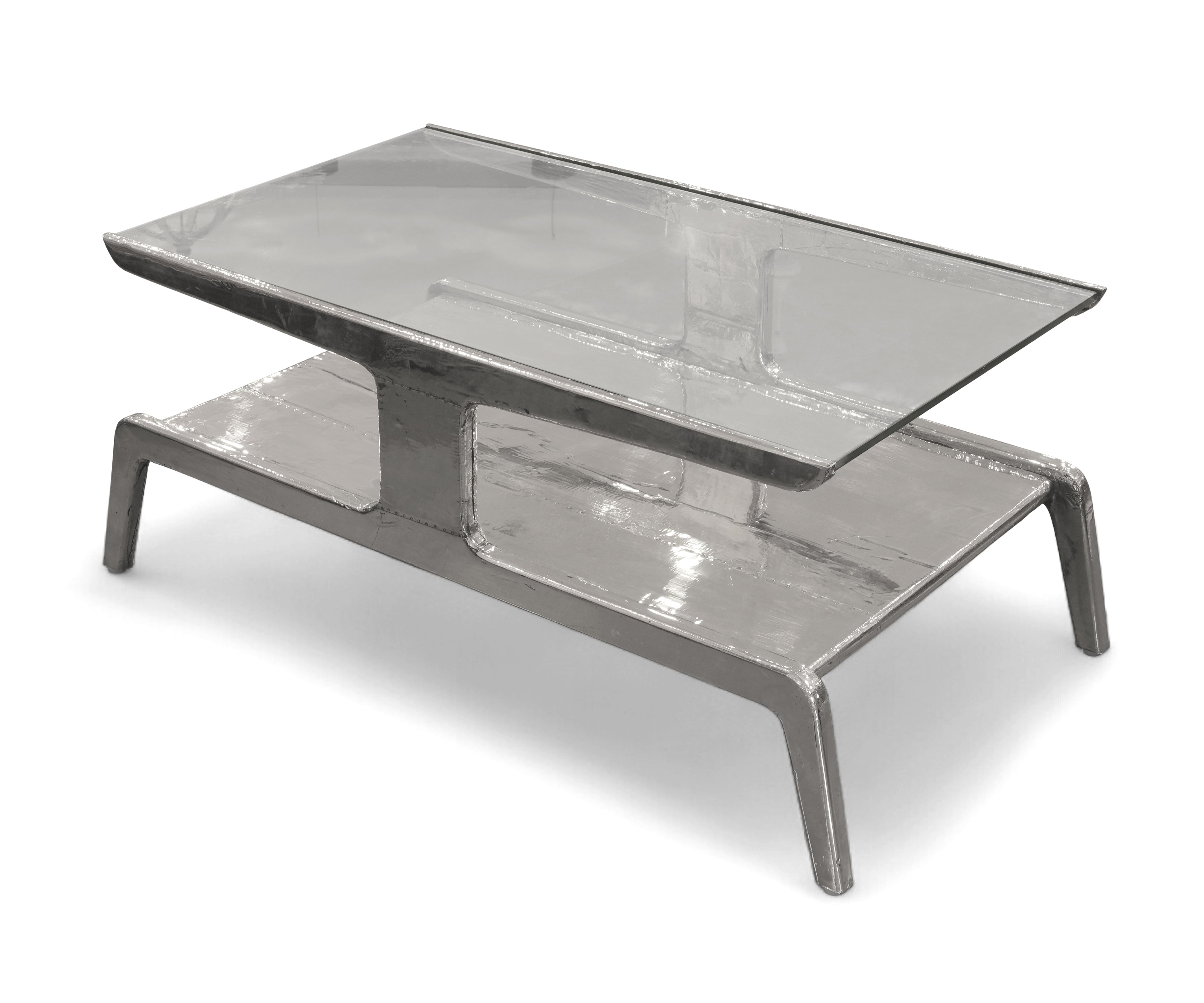 German Silver Glass Top Coffee Table