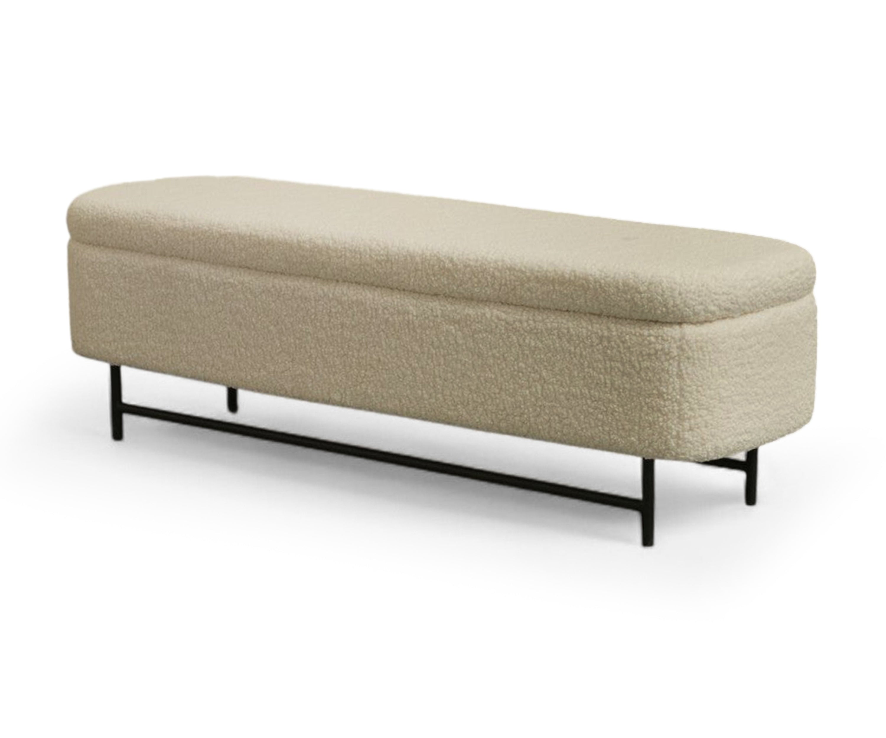 Ivory Bouclé Rectangular Bench with Storage