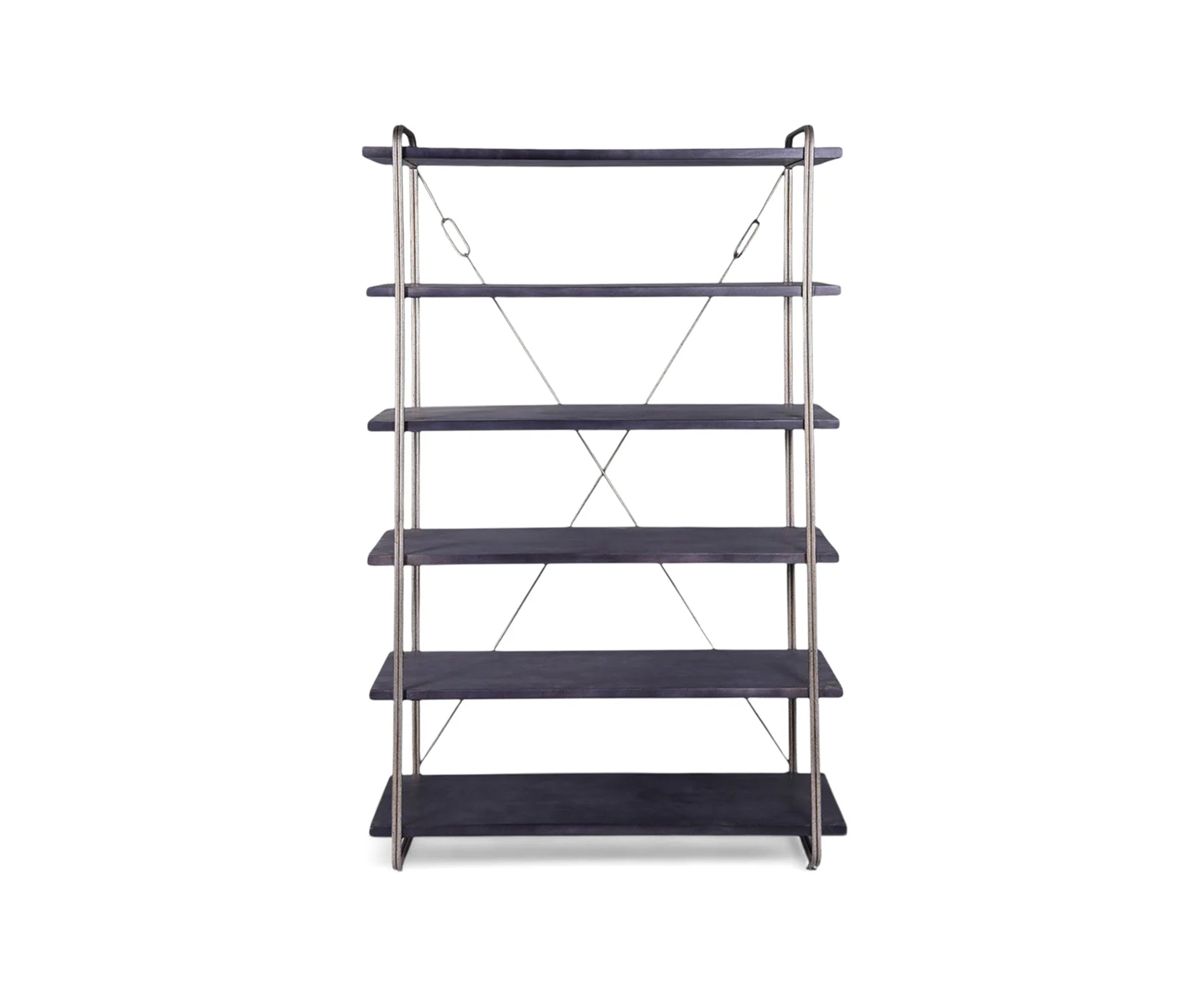 Industrial Wood and Metal Open Bookshelf with Cross Back