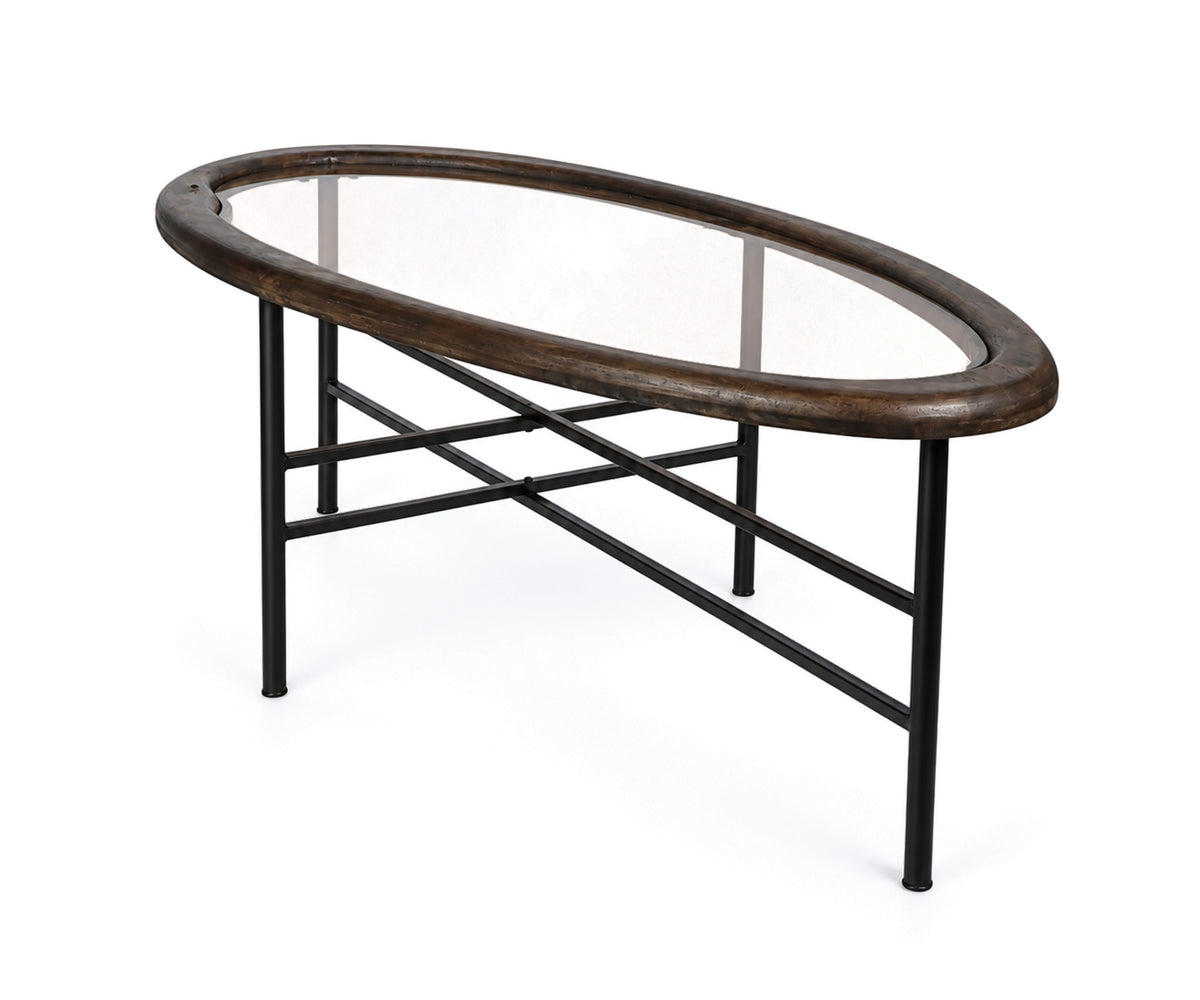 Oval Glass Grande Coffee Table with Matte Black Metal Frame