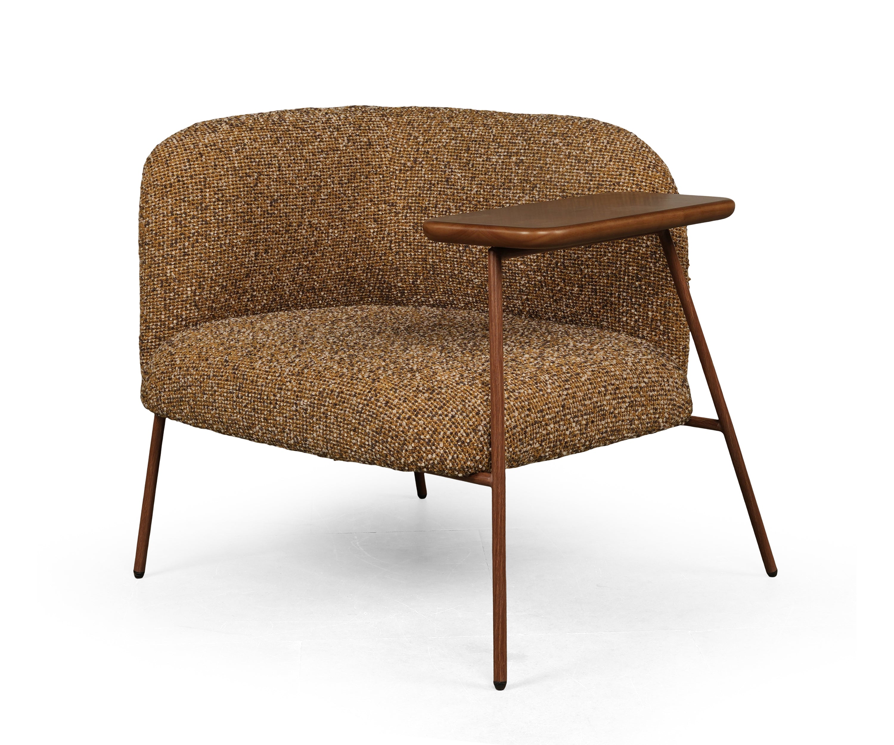Textured Brown Armchair with Integrated Side Table