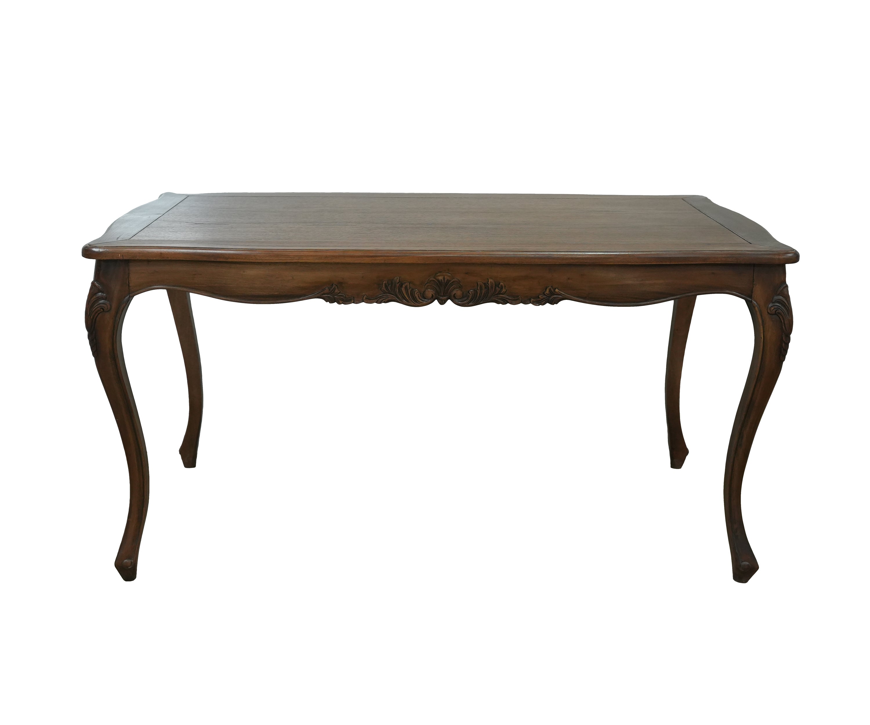 French Style Carved Teak Dining Table with Cabriole Legs