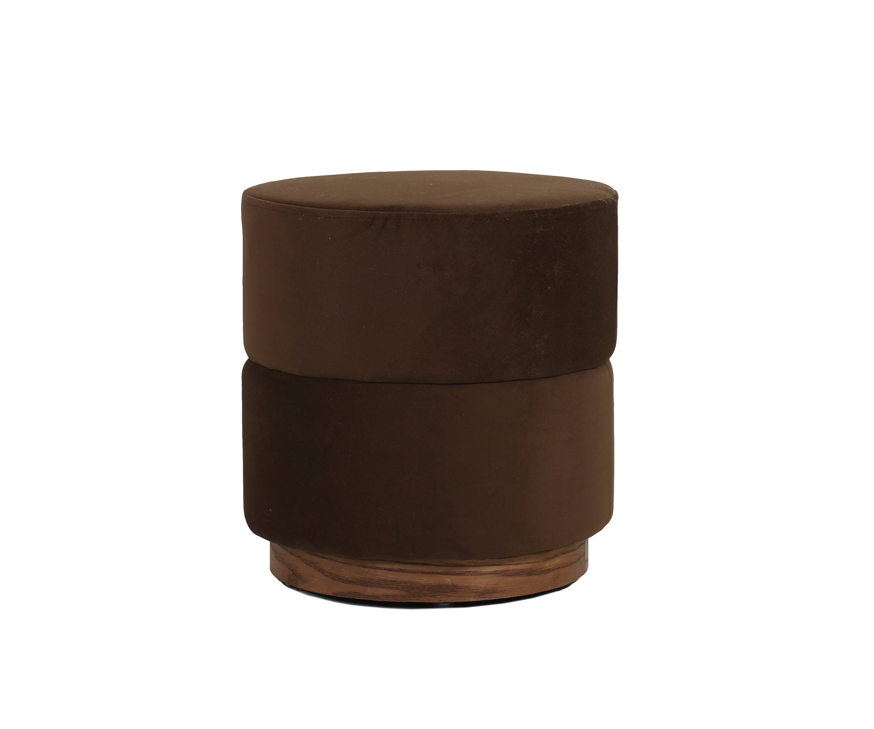 Round Tiered Ottoman Stool in Dark Brown Velvet with Wooden Base