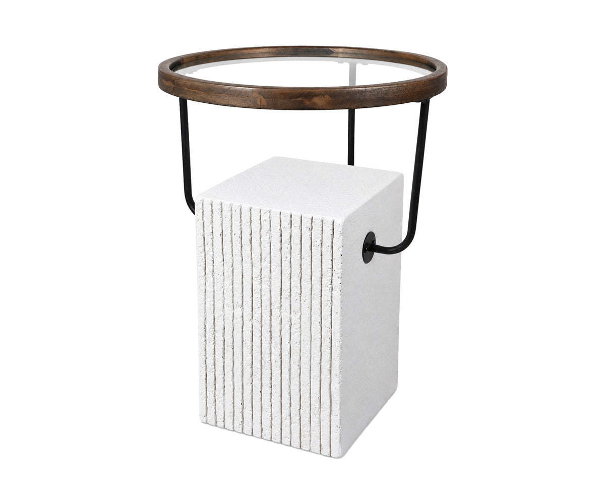 Modern Fluted Tall GRC Side Table with Floating Glass Top