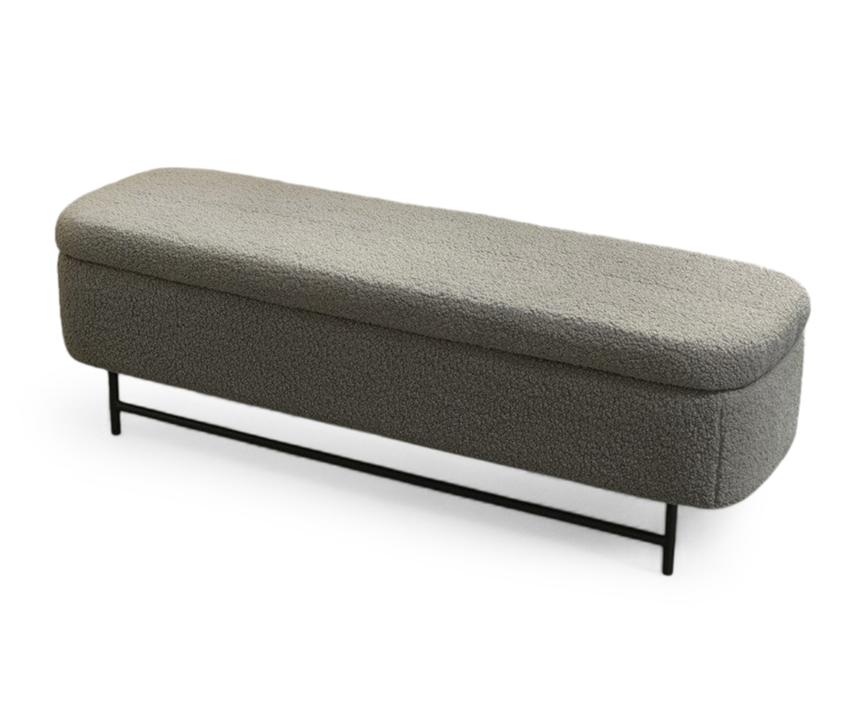 Grey Bouclé Rectangular Bench with Storage