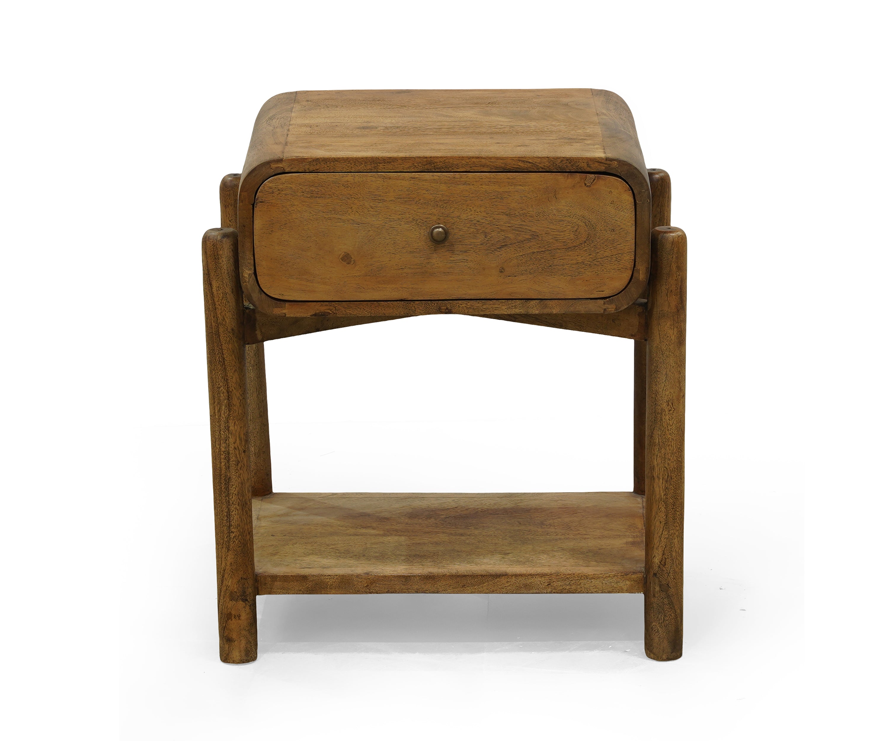 Black Curved Edge Bed Side Table with Drawer and Open Shelf