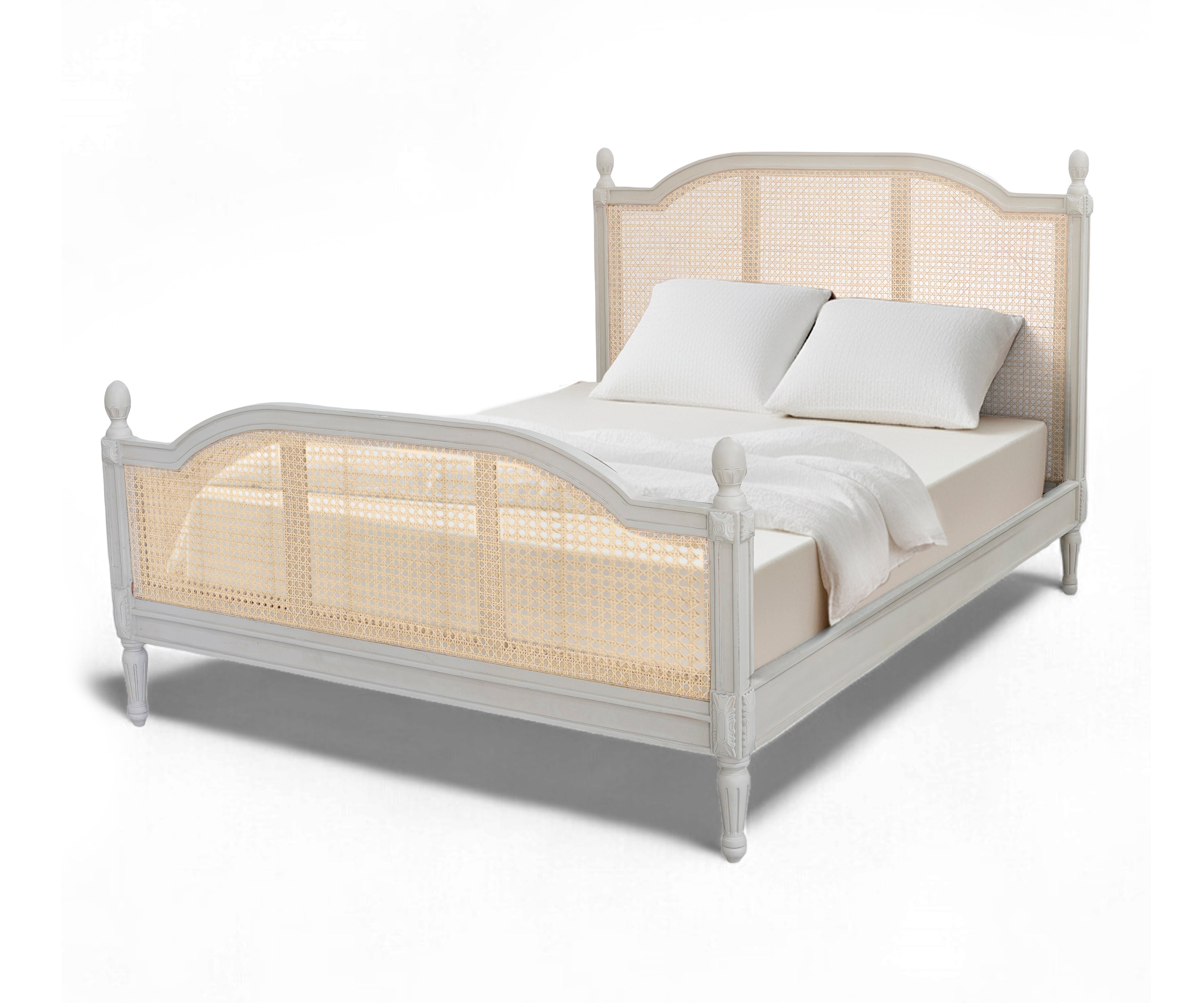 French Style Acacia Wood Cane Bed