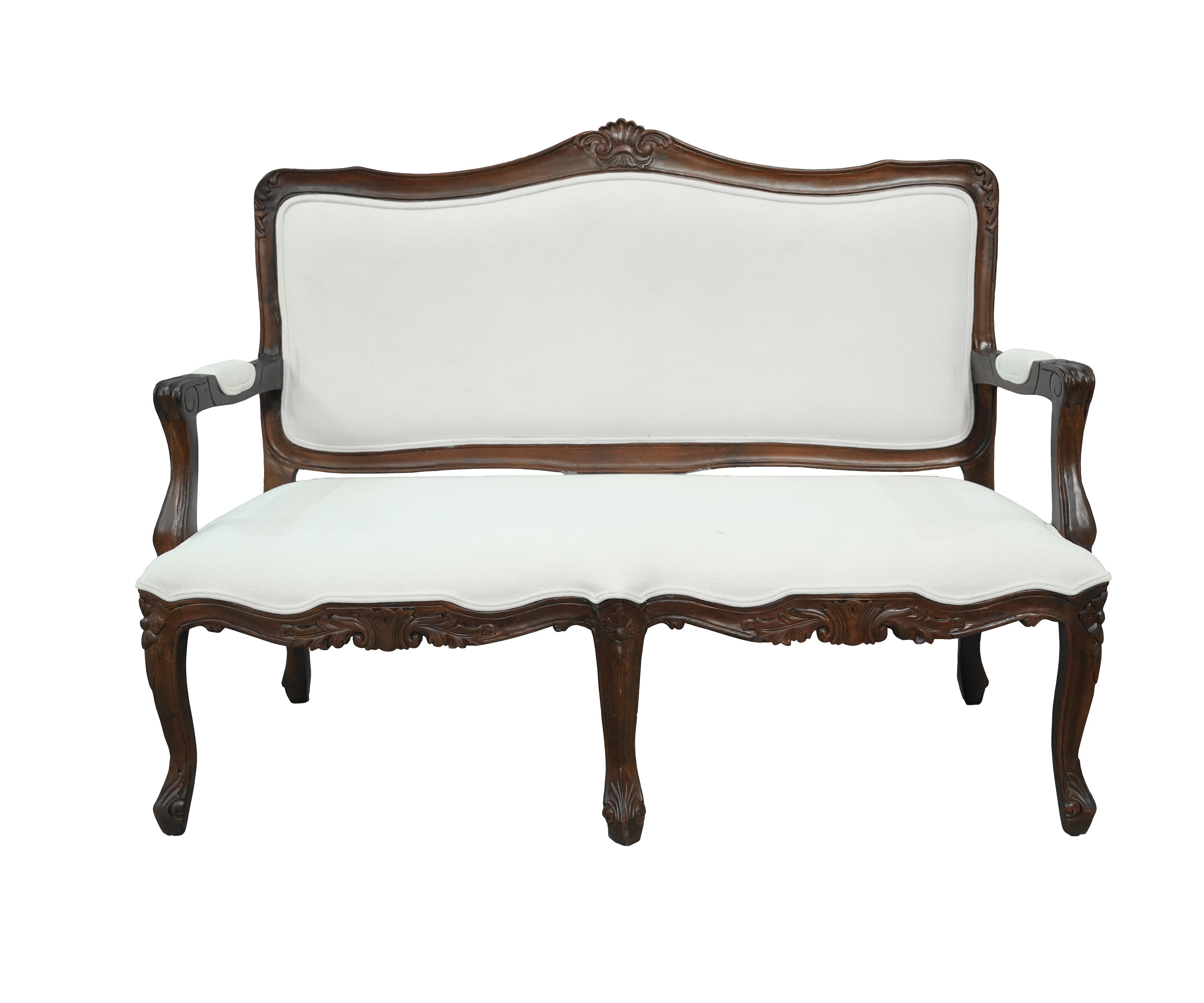 French Provincial Carved Wood Upholstered Settee Sofa