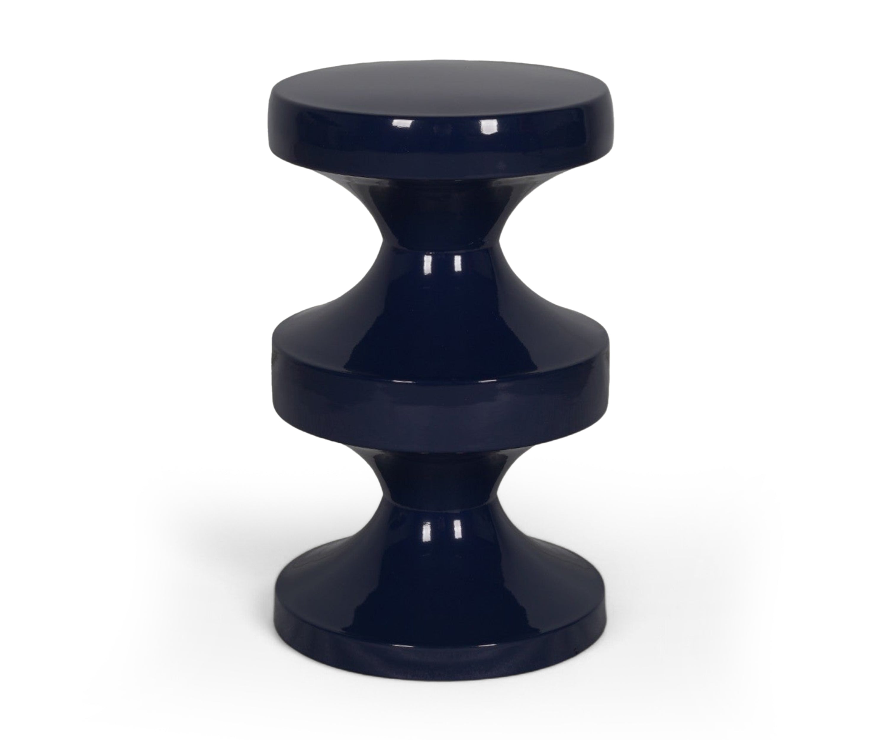 Navy Blue Sculptural Metal Side Table with Double Hourglass Base
