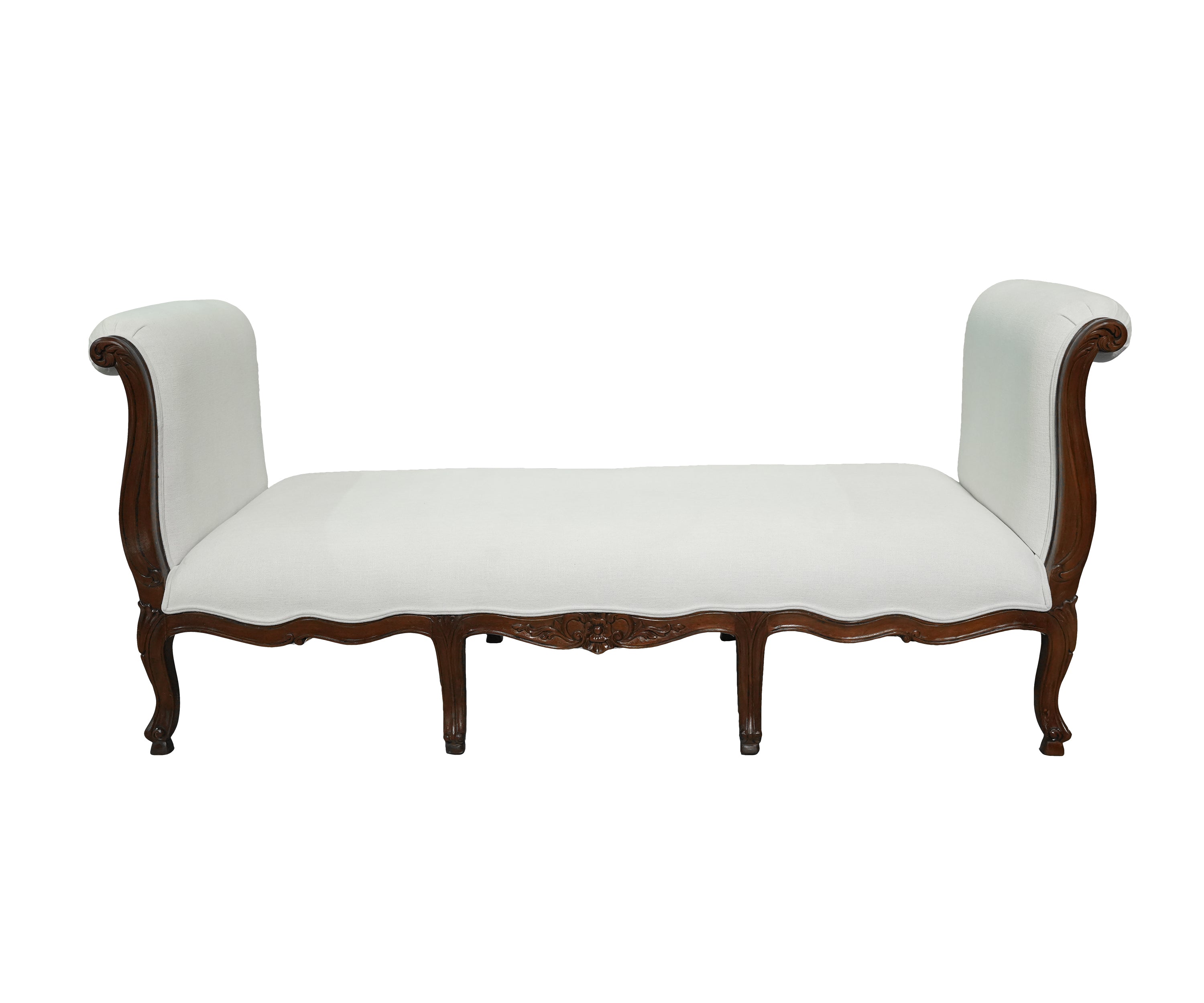 French Style Carved Wood Upholstered Bench