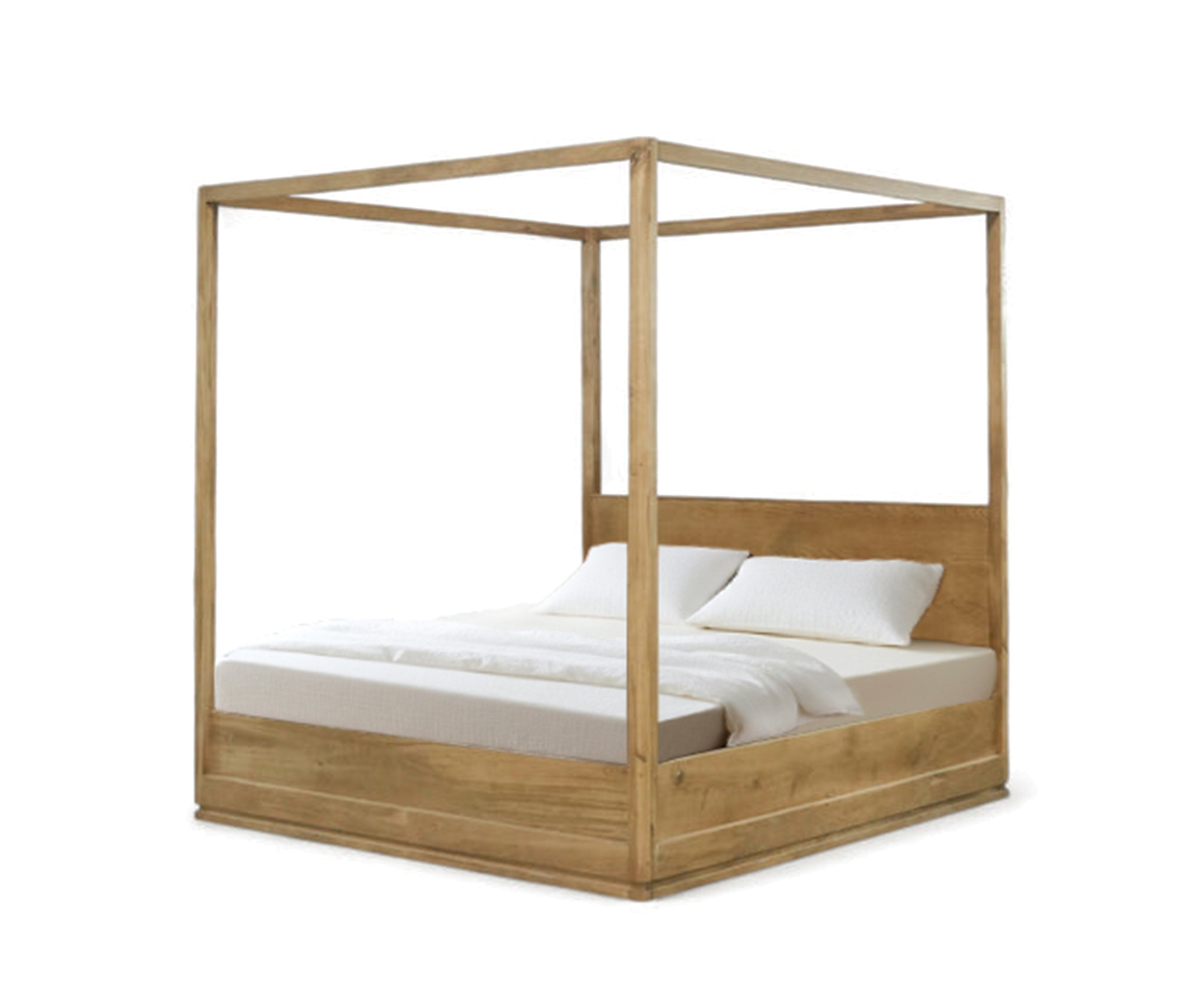 Minimalist Canopy Bed with Natural Wood Finish