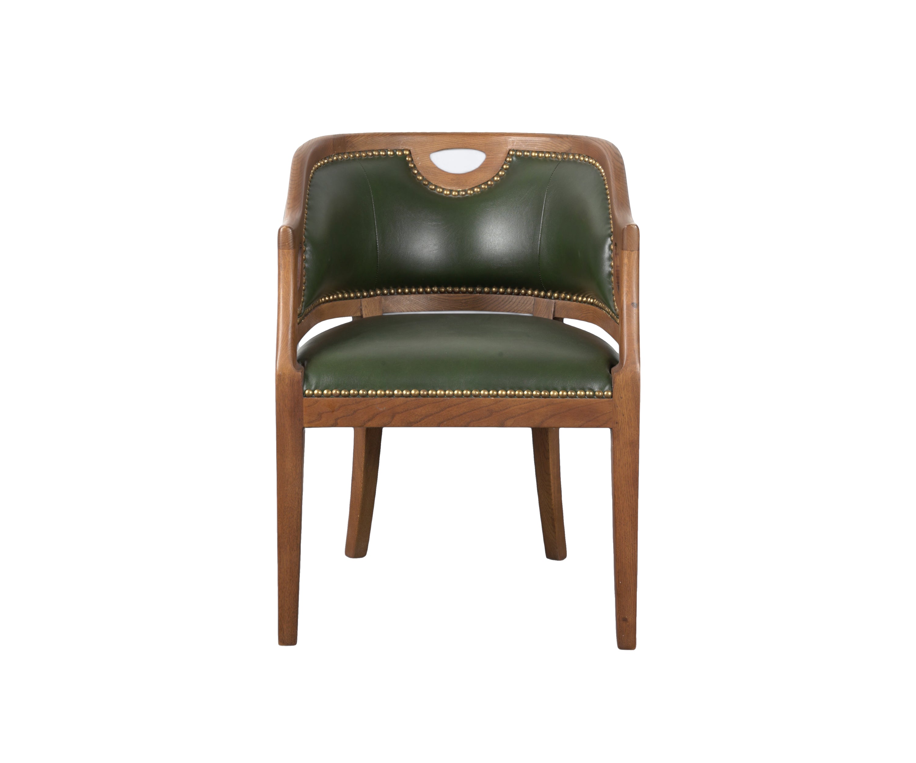 Forest Green Tub Chair with Wood Frame & Brass Studs