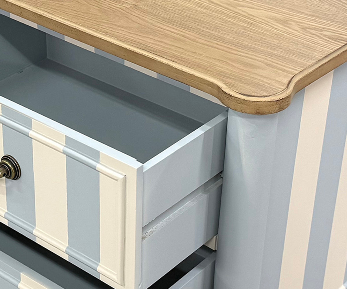 Dual Toned Striped 4-Drawer Chest of Drawer with Brown Wooden Top