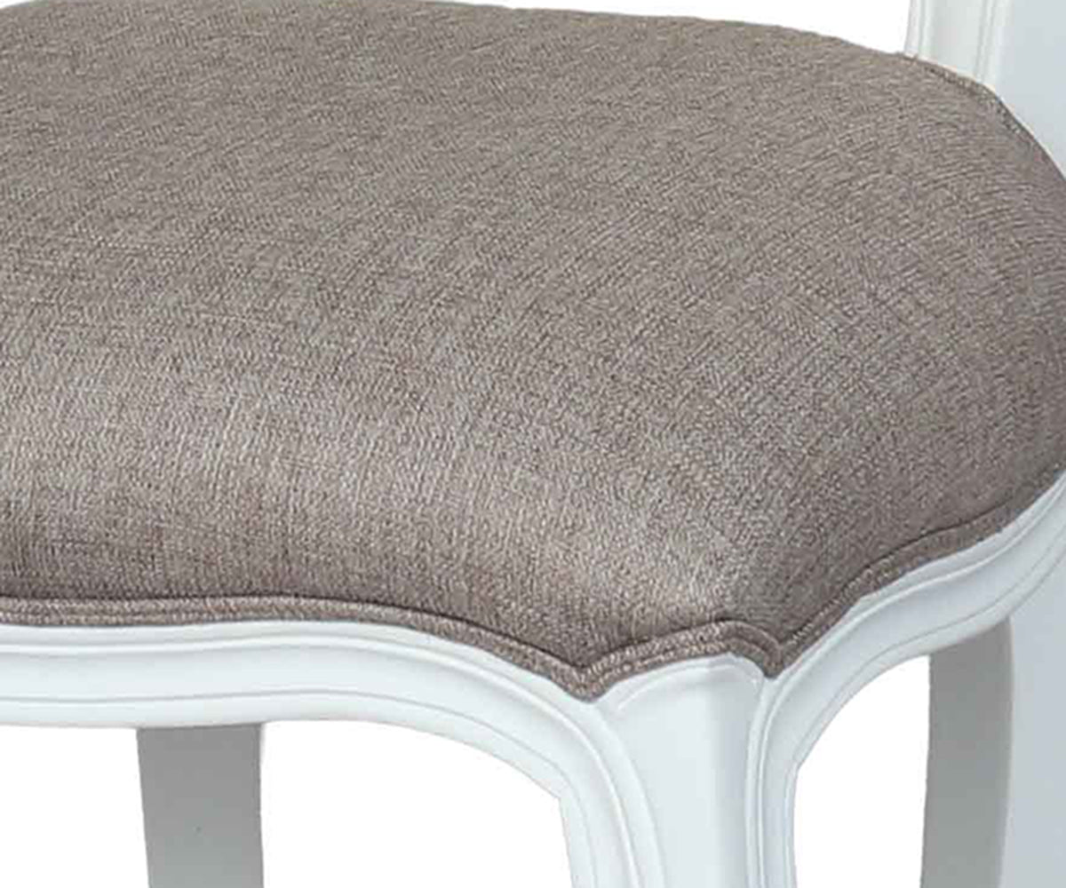 French Style Taupe Upholstered Dining Chair with White Cabriole Legs