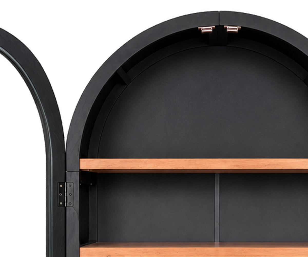 Arched Black 5-Shelf Display Cabinet with Glass Doors