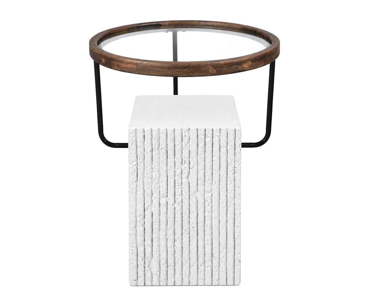 Modern Fluted Tall GRC Side Table with Floating Glass Top