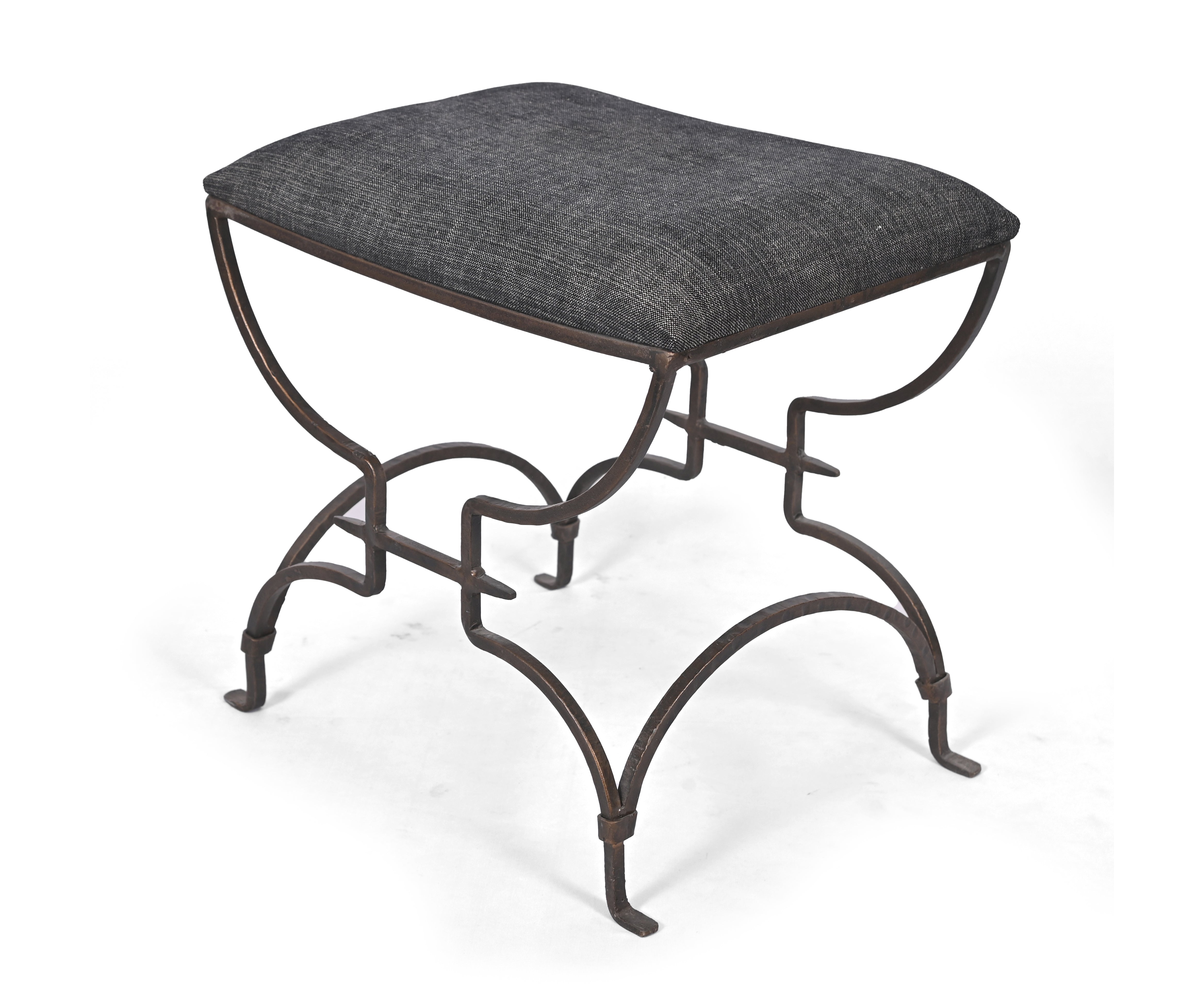 Industrial Iron Accent Stool with Upholstered Seat