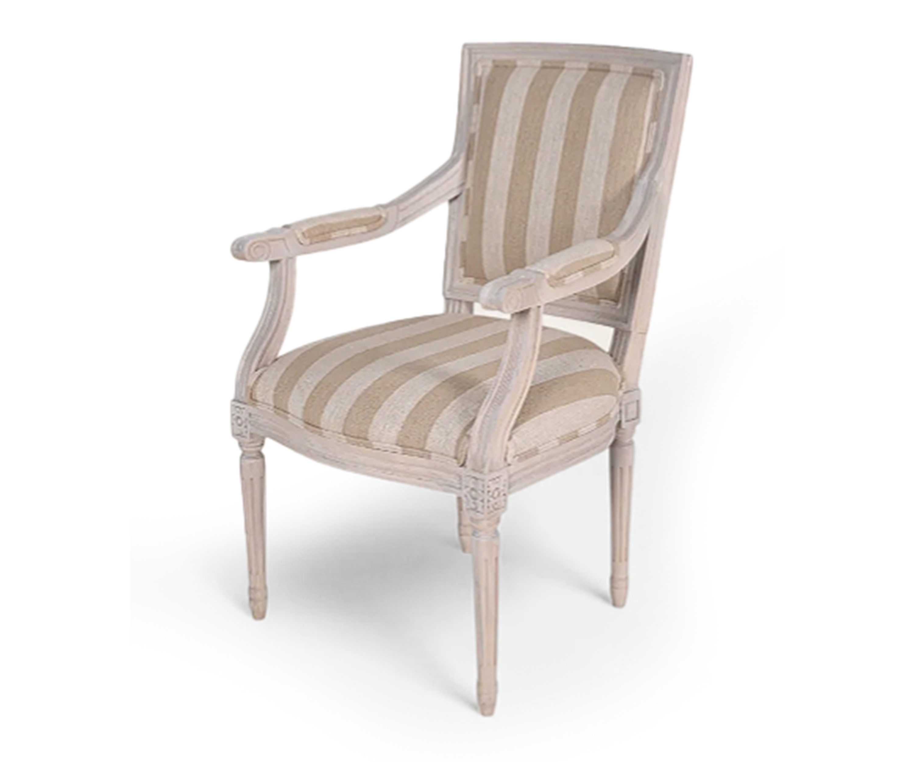 Striped Linen Carved Accent Arm Chair