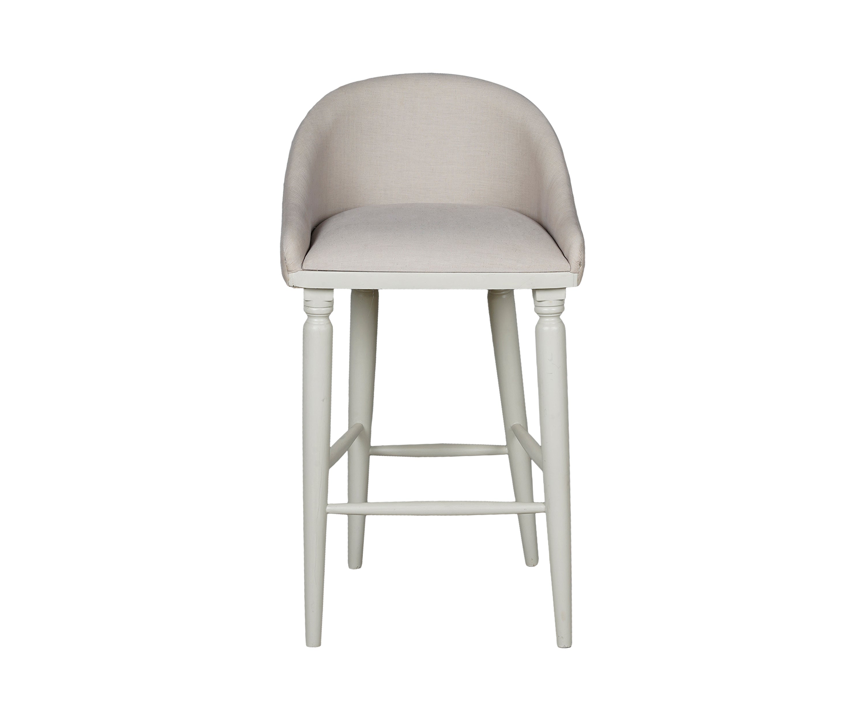 Ivory Upholstered Barrel Back Bar Chair with Wooden Legs