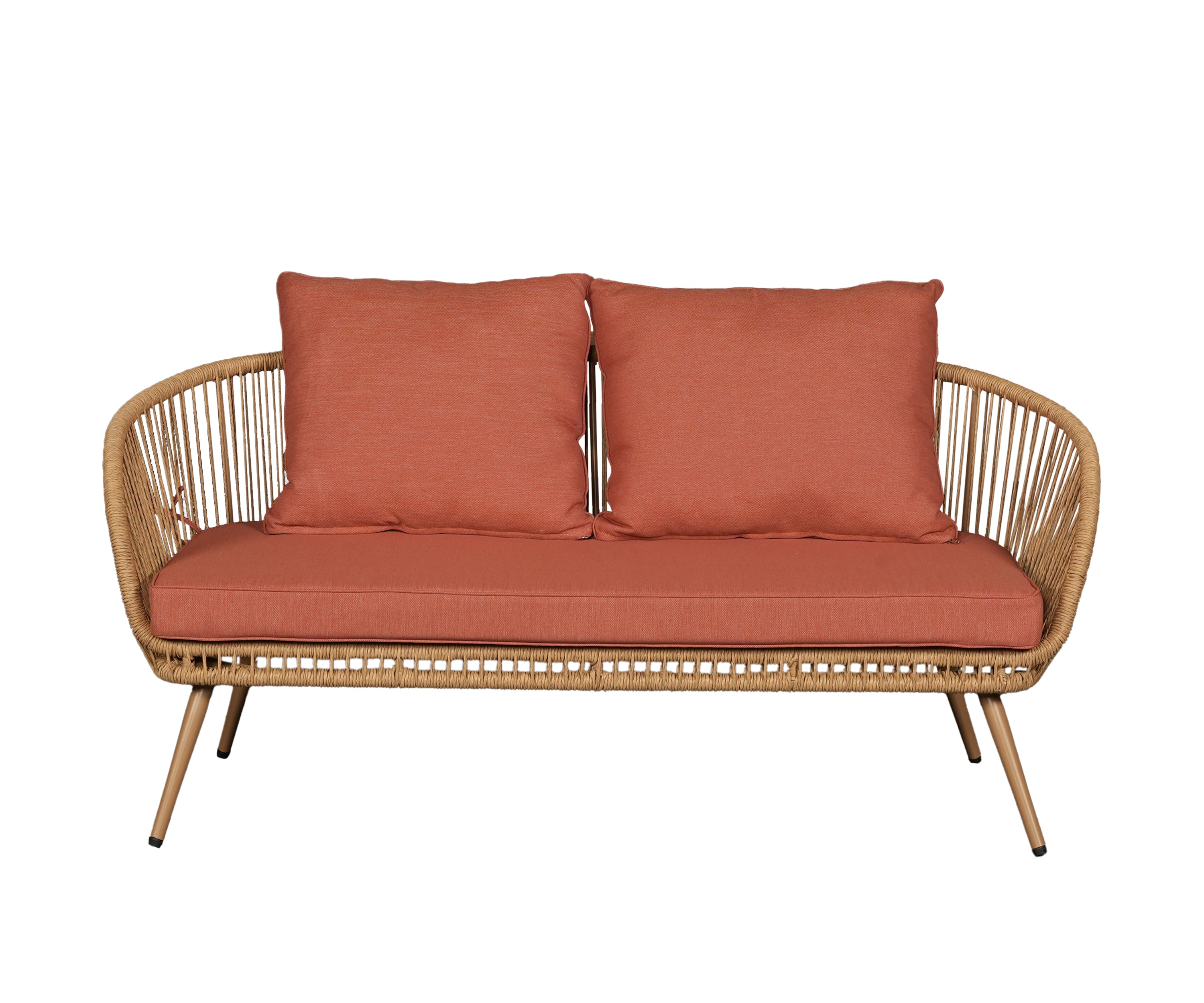 Woven Outdoor 2 Seater Sofa with Terracotta Cushions