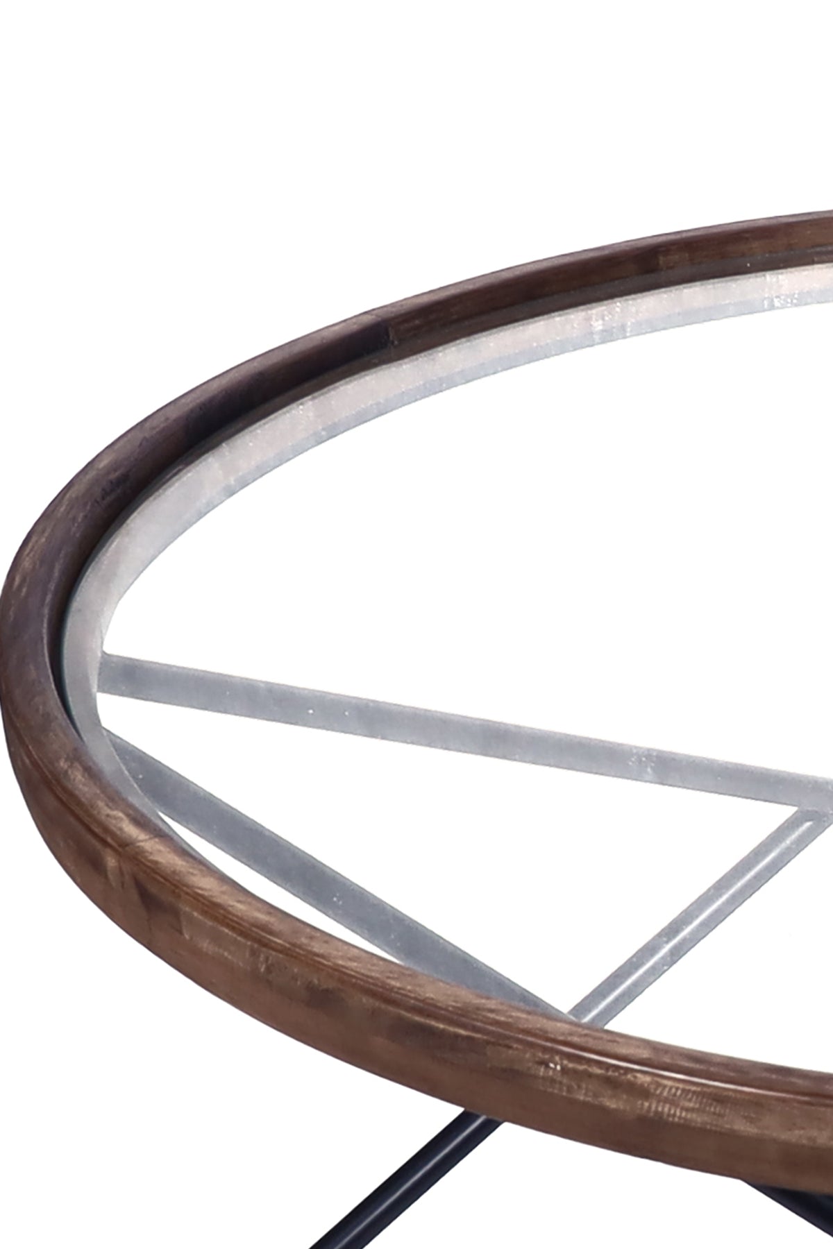 Modern Round Glass Coffee Table with Interlocking Metal Base