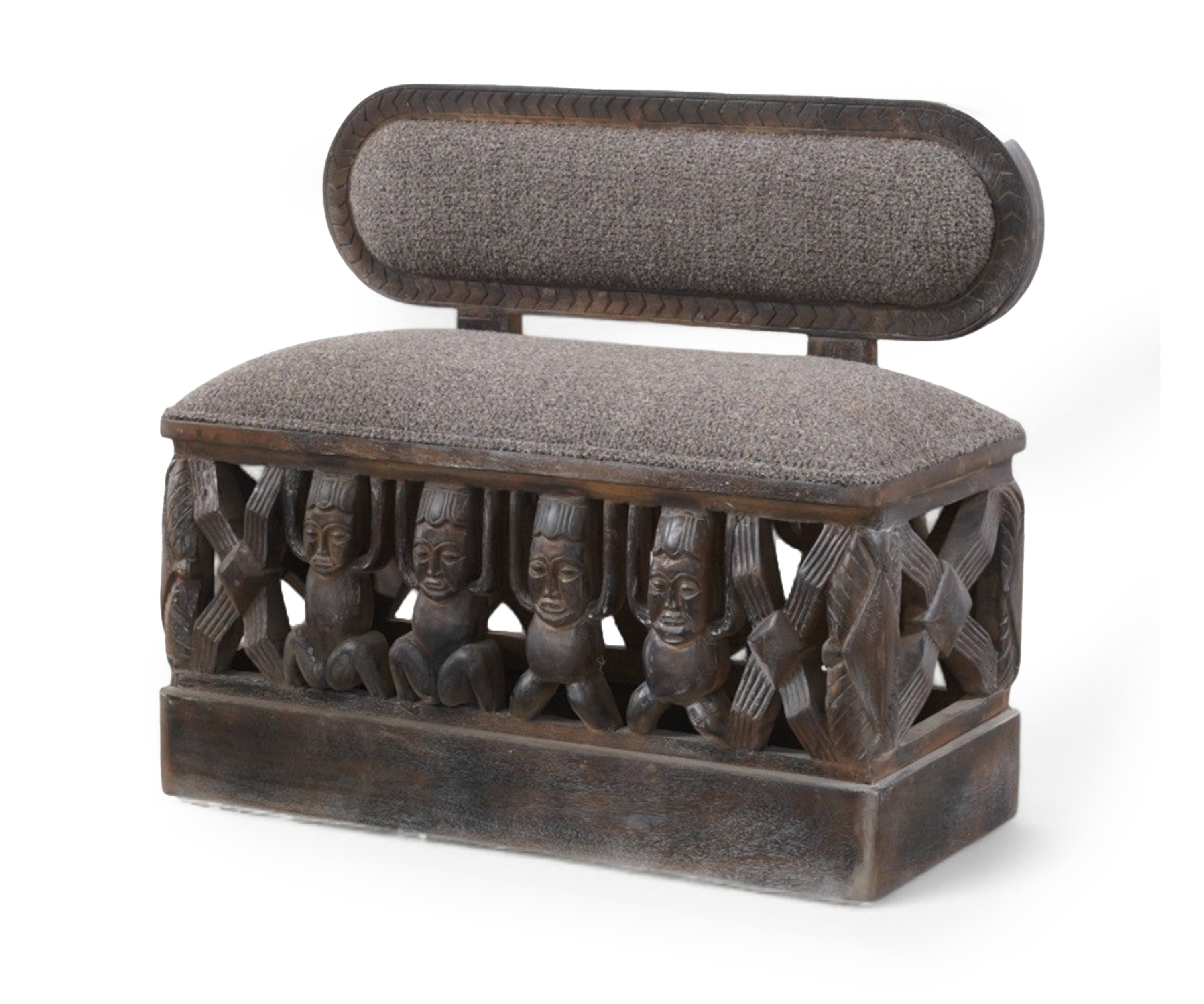 Tribal Carved Wooden 2 Seater Sofa